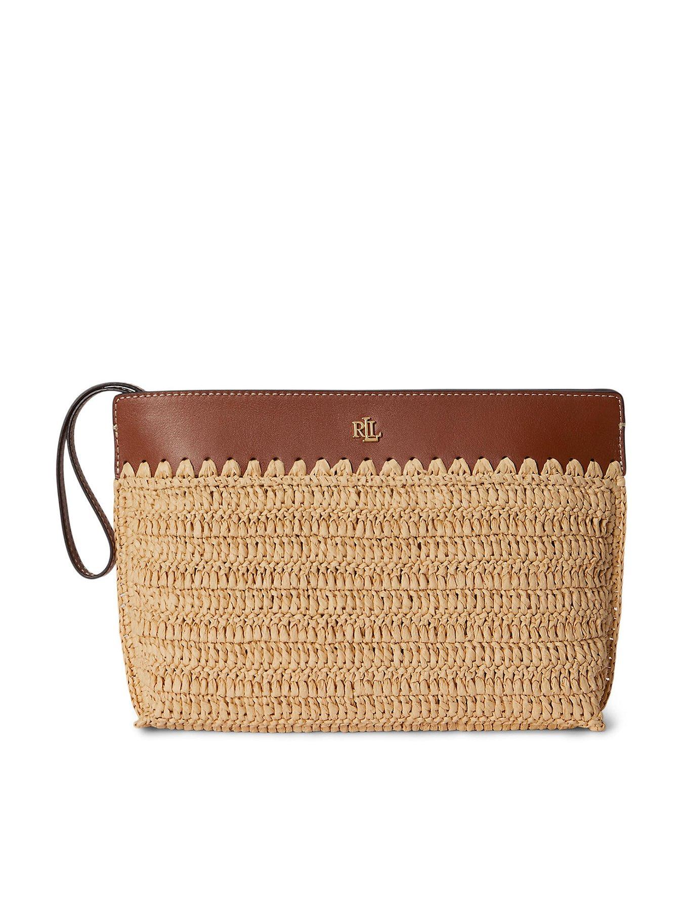 Lauren by Ralph Lauren Large Top Zip Straw Pouch - Brown