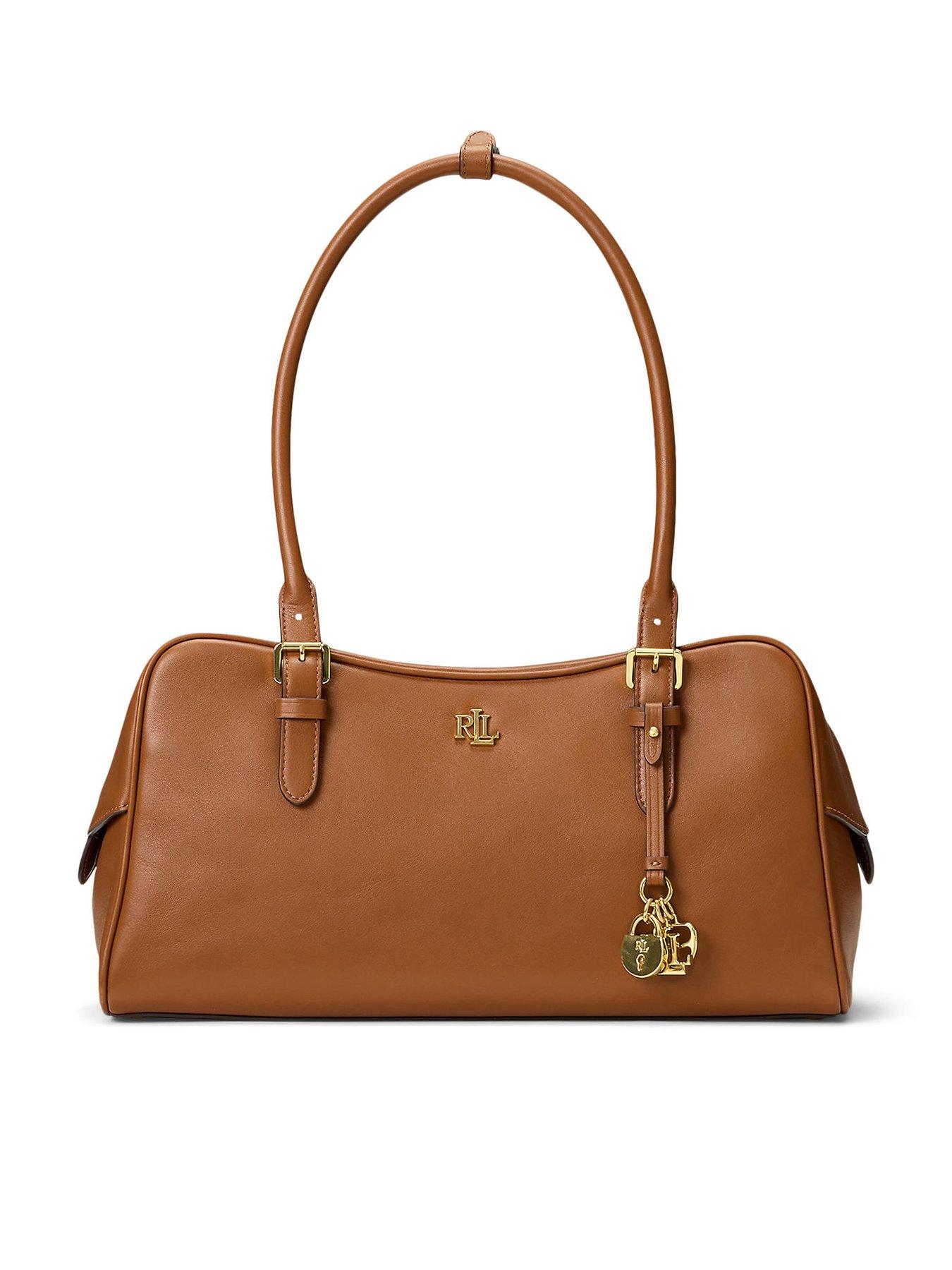 Image 1 of 3 of Lauren by Ralph Lauren Large Leather Marcy Zip Satchel Bag - Lauren Tan