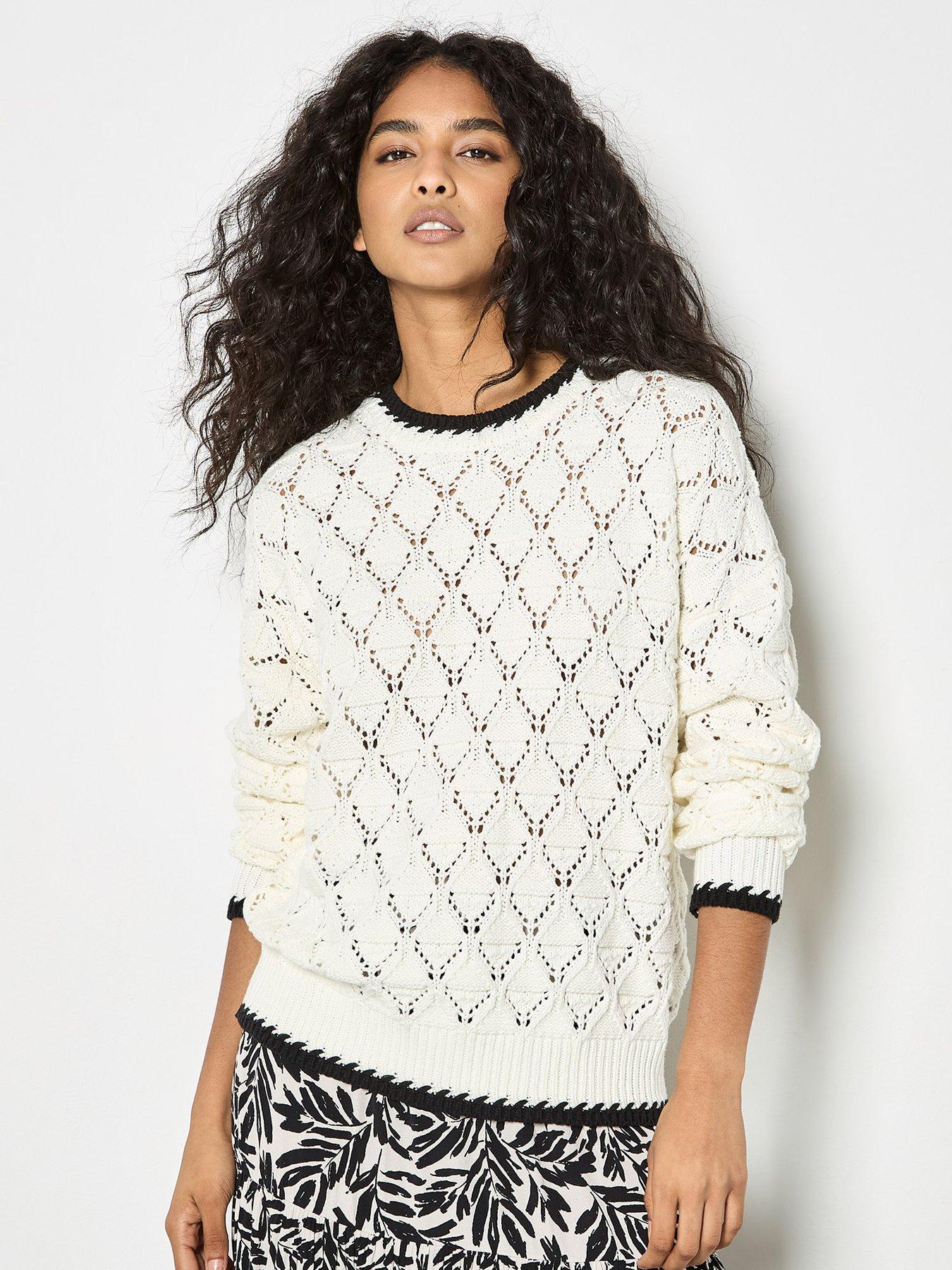 Apricot Pointelle Knit Blanket Stitch Jumper