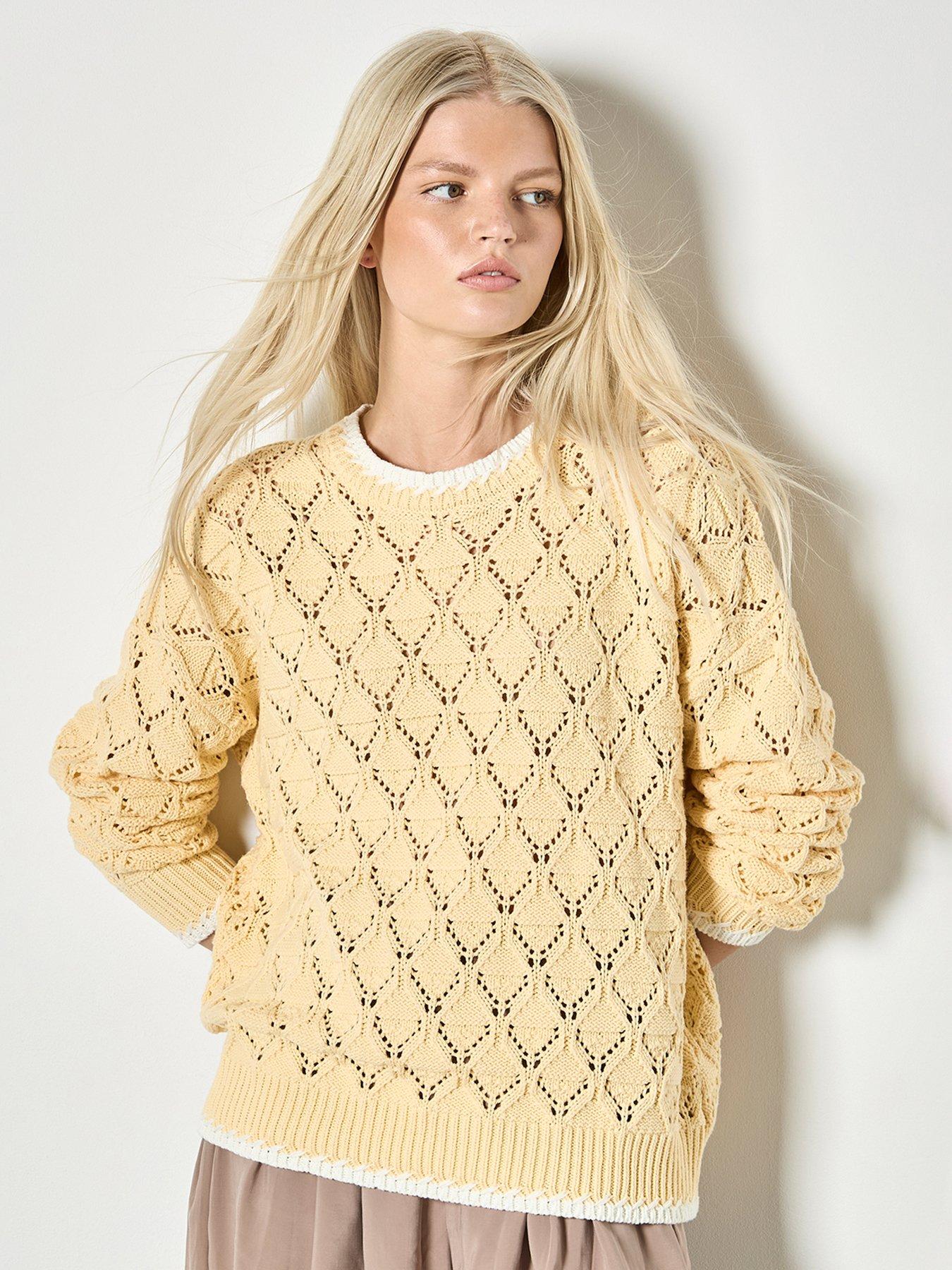 Apricot Pointelle Knit Blanket Stitch Jumper