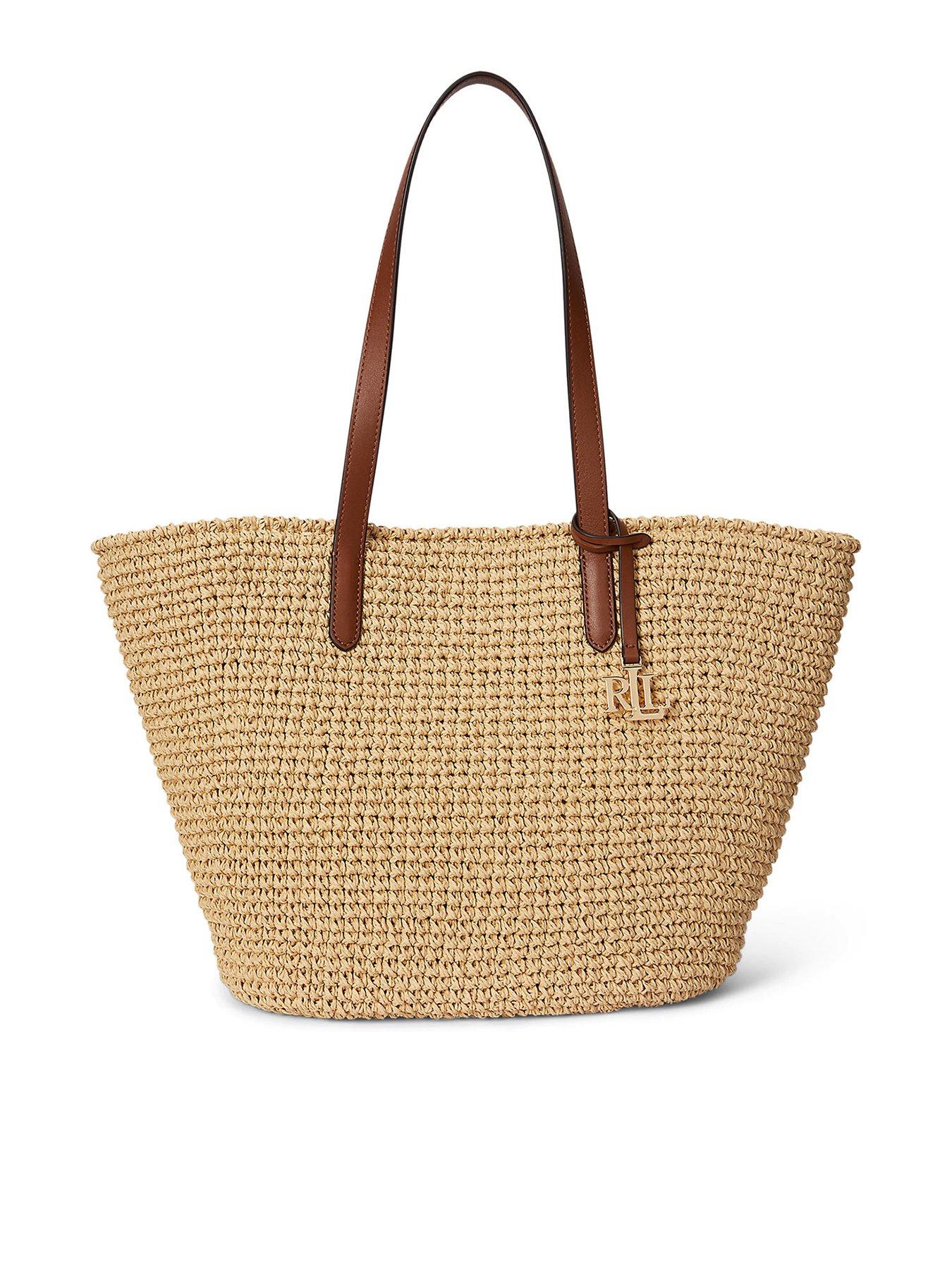 Lauren by Ralph Lauren Crocheted Straw Large Lainey Tote Bag, Brown, Women