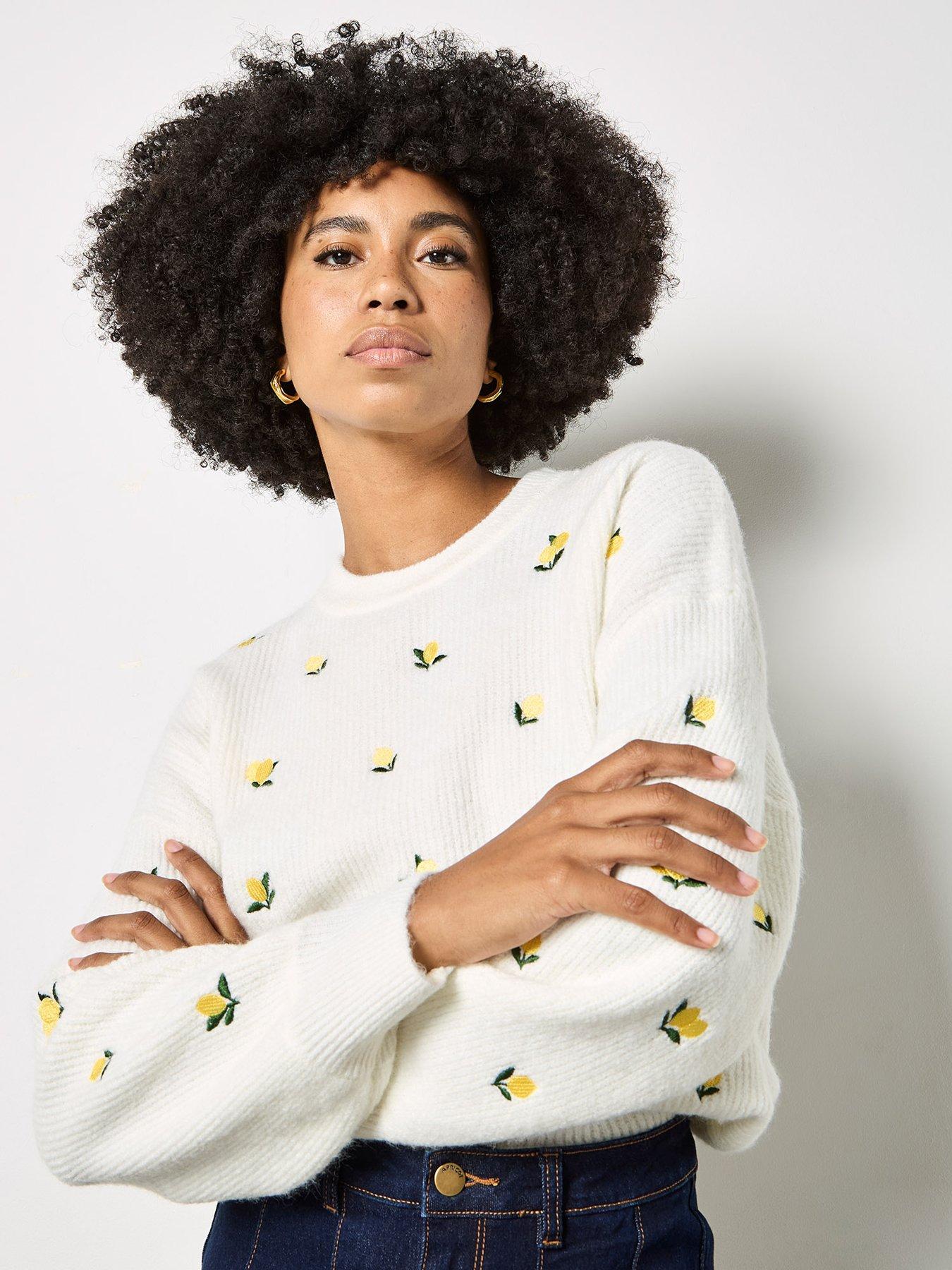 Apricot Embroidered Lemon Jumper, Cream, Size Xxl, Women