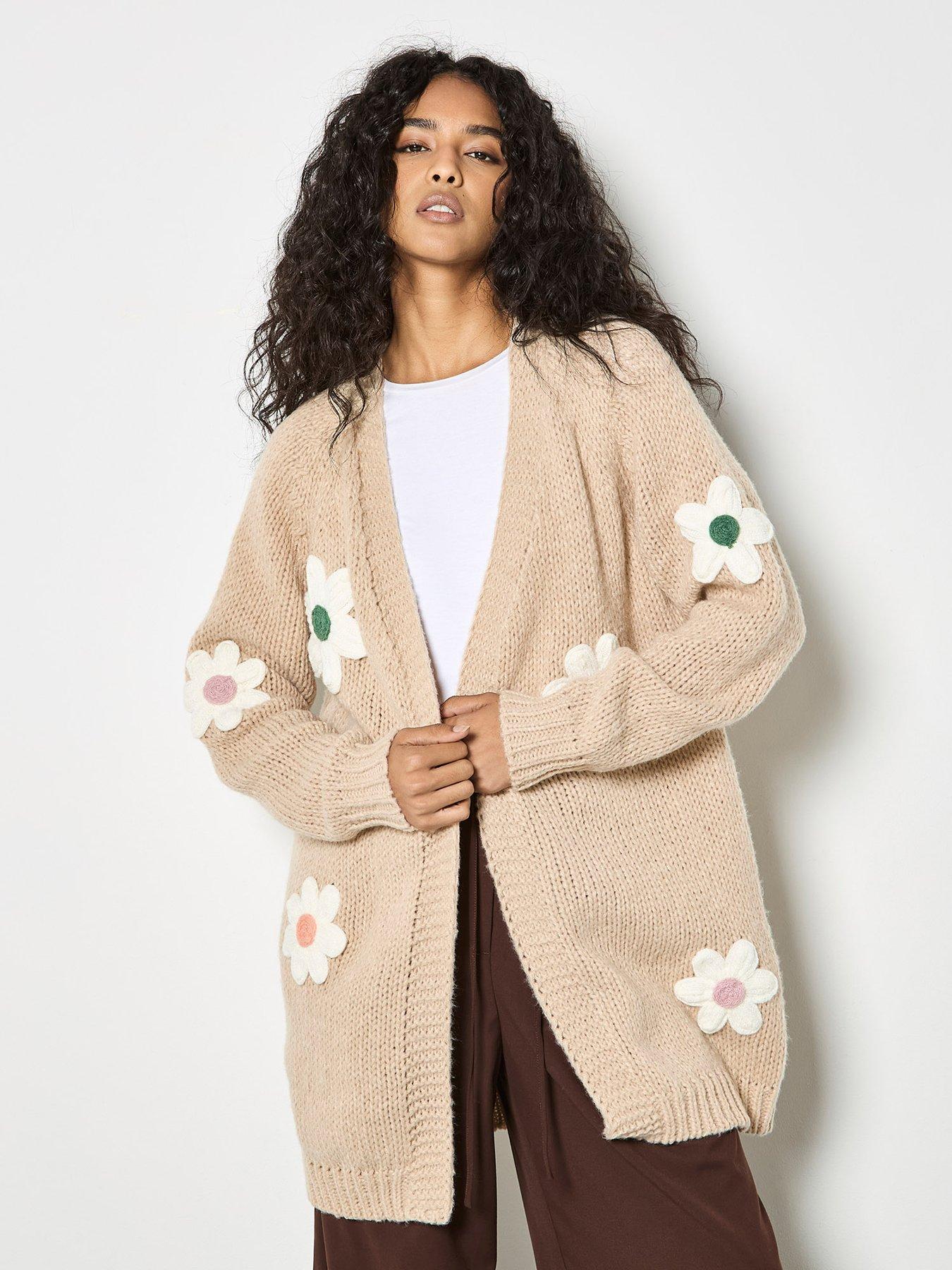 Apricot 3d Daisy Chunky Knit Cardigan