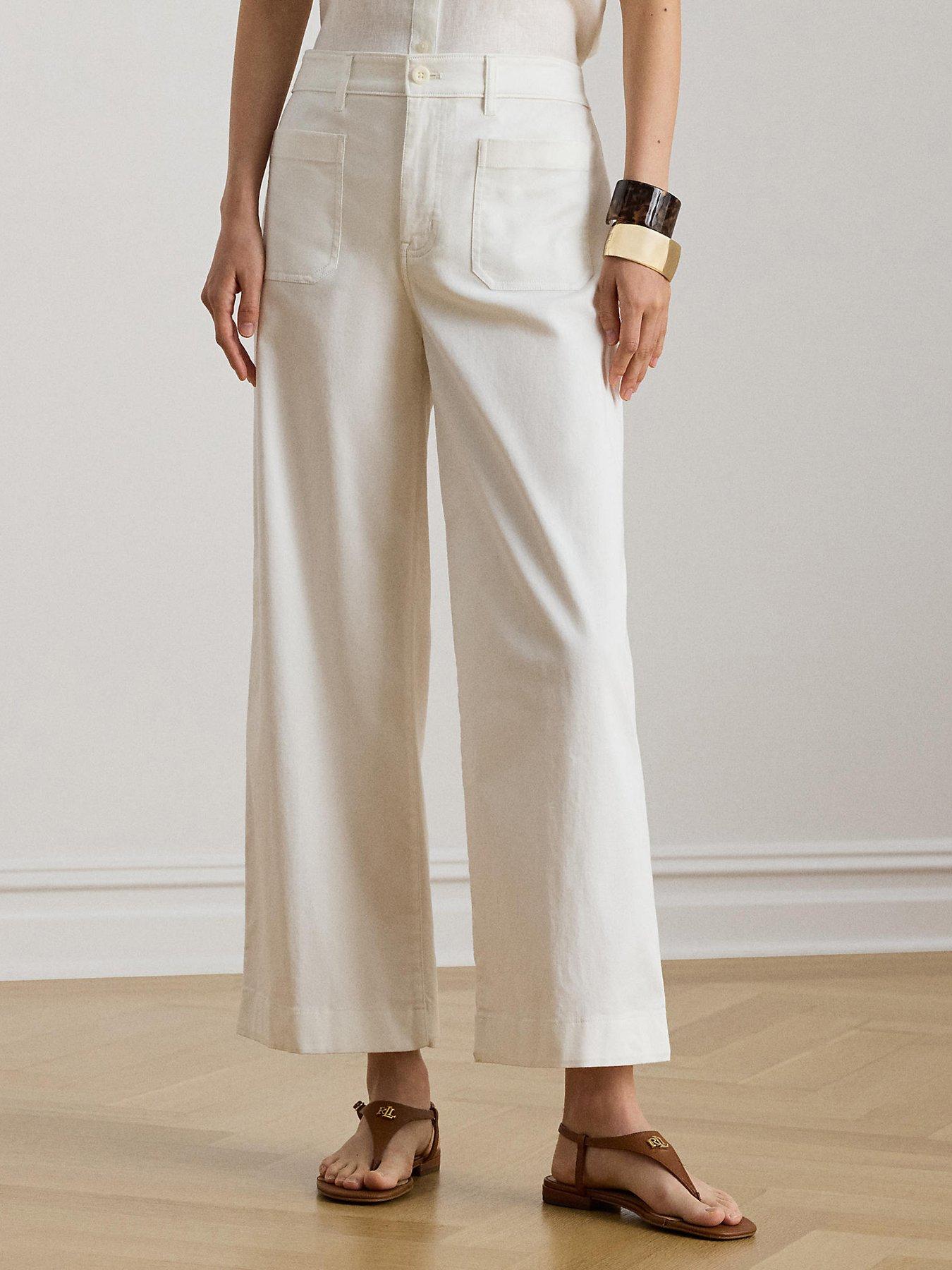Lauren by Ralph Lauren Yurshane Cropped Flat Front Pant, White, Size 12, Women