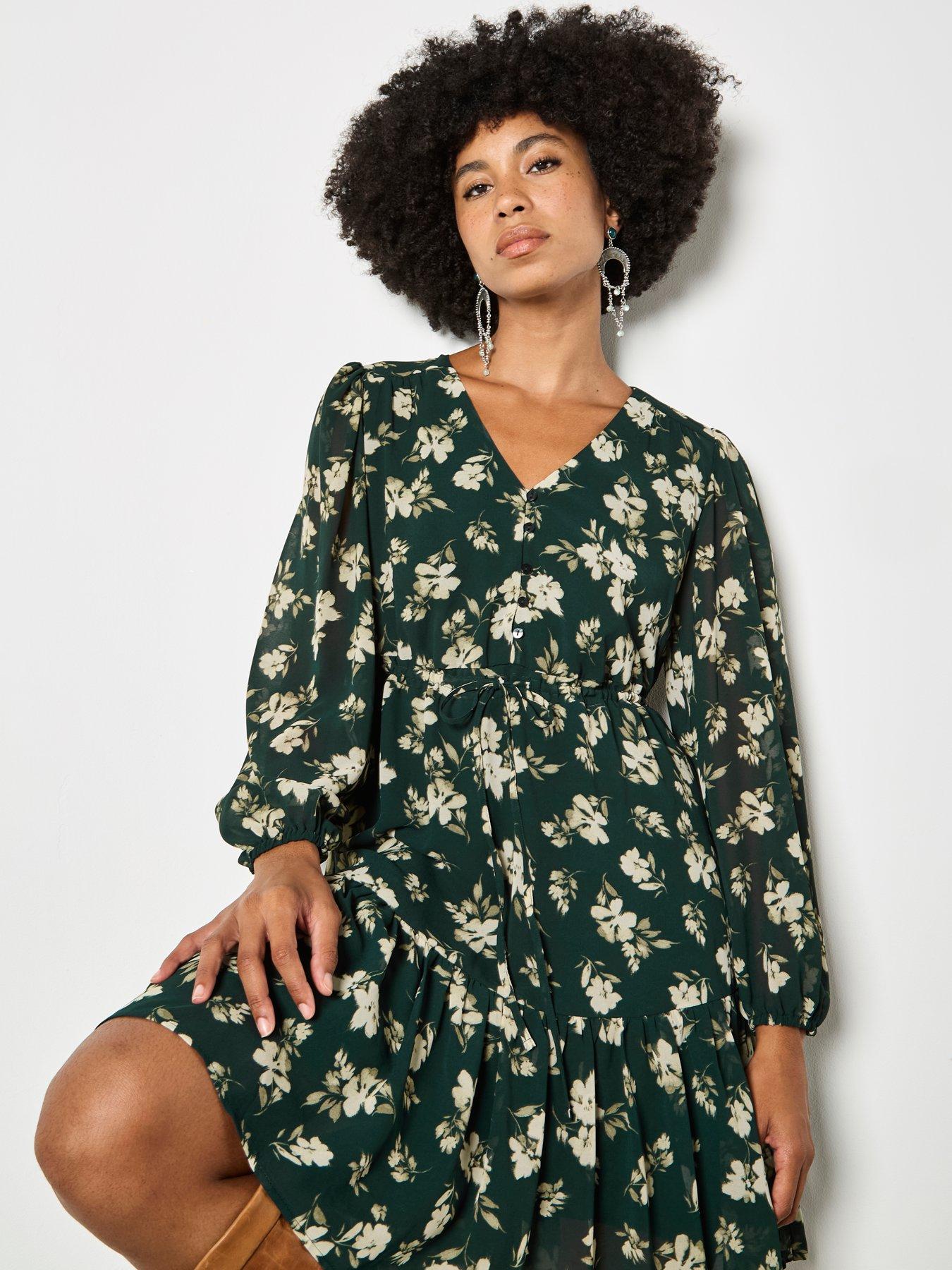 Apricot Chiffon Floral Print Mini Dress