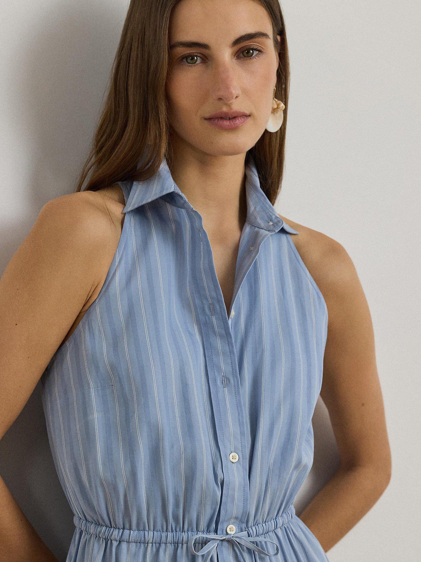 Lauren by Ralph Lauren Striped Sleeveless Tiered Midaxi Shirt Dress - Blue  | Very