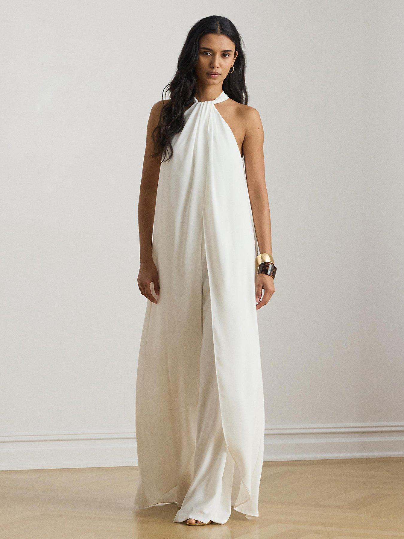 Image 1 of 4 of Lauren by Ralph Lauren Woven-Wide Leg-Jumpsuit - White