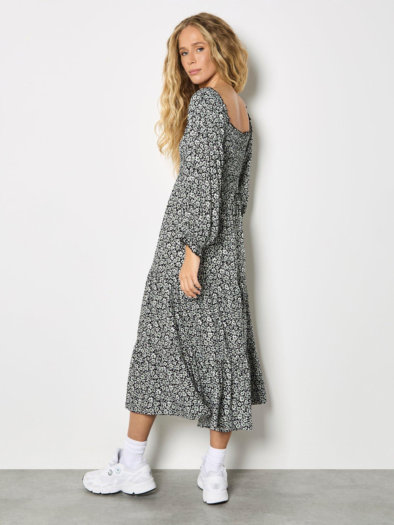 ditsy floral midi dress uk Green Ditsy Print V-Neck Midi Dress