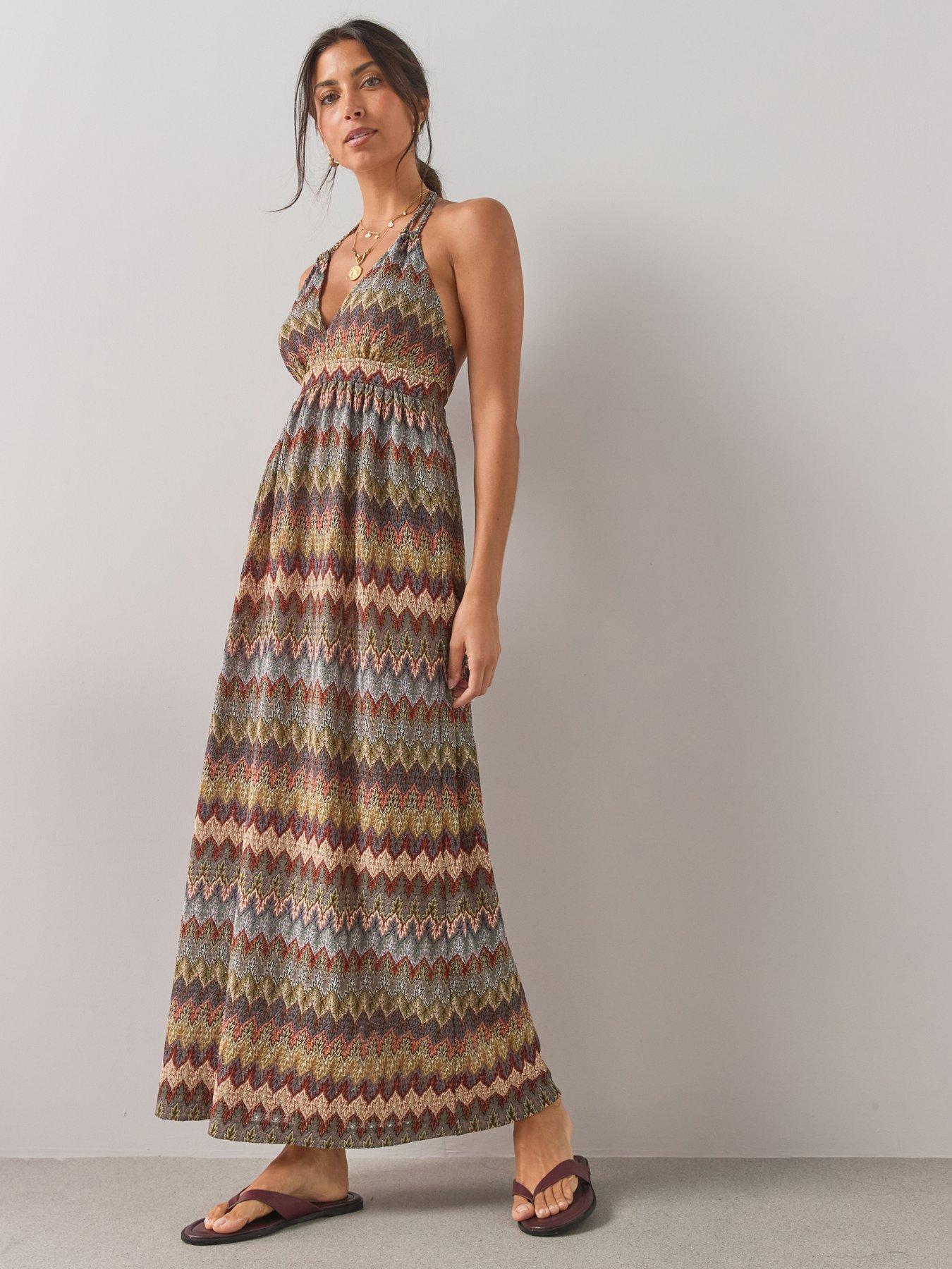 Image 1 of 7 of The Very Collection Halter Plunge Maxi Dress - Multi