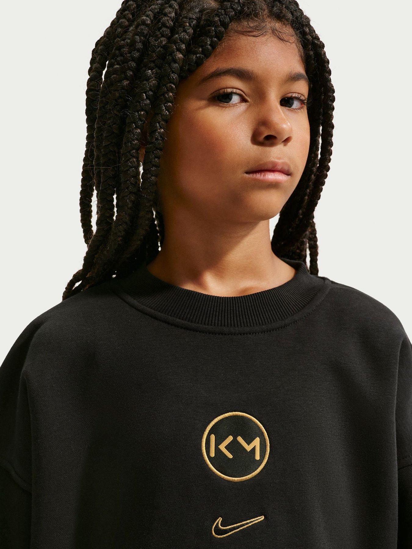 Image 4 of 7 of Nike Junior Mbappe Academy Club Fleece Over Sized Crew Sweatshirt - Black