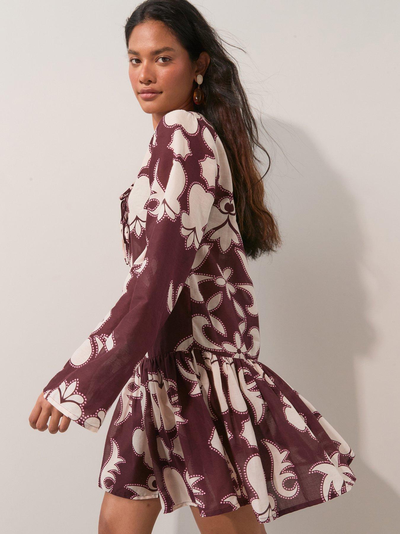 Image 1 of 6 of The Very Collection Printed Tiered Hem Mini Dress - Red