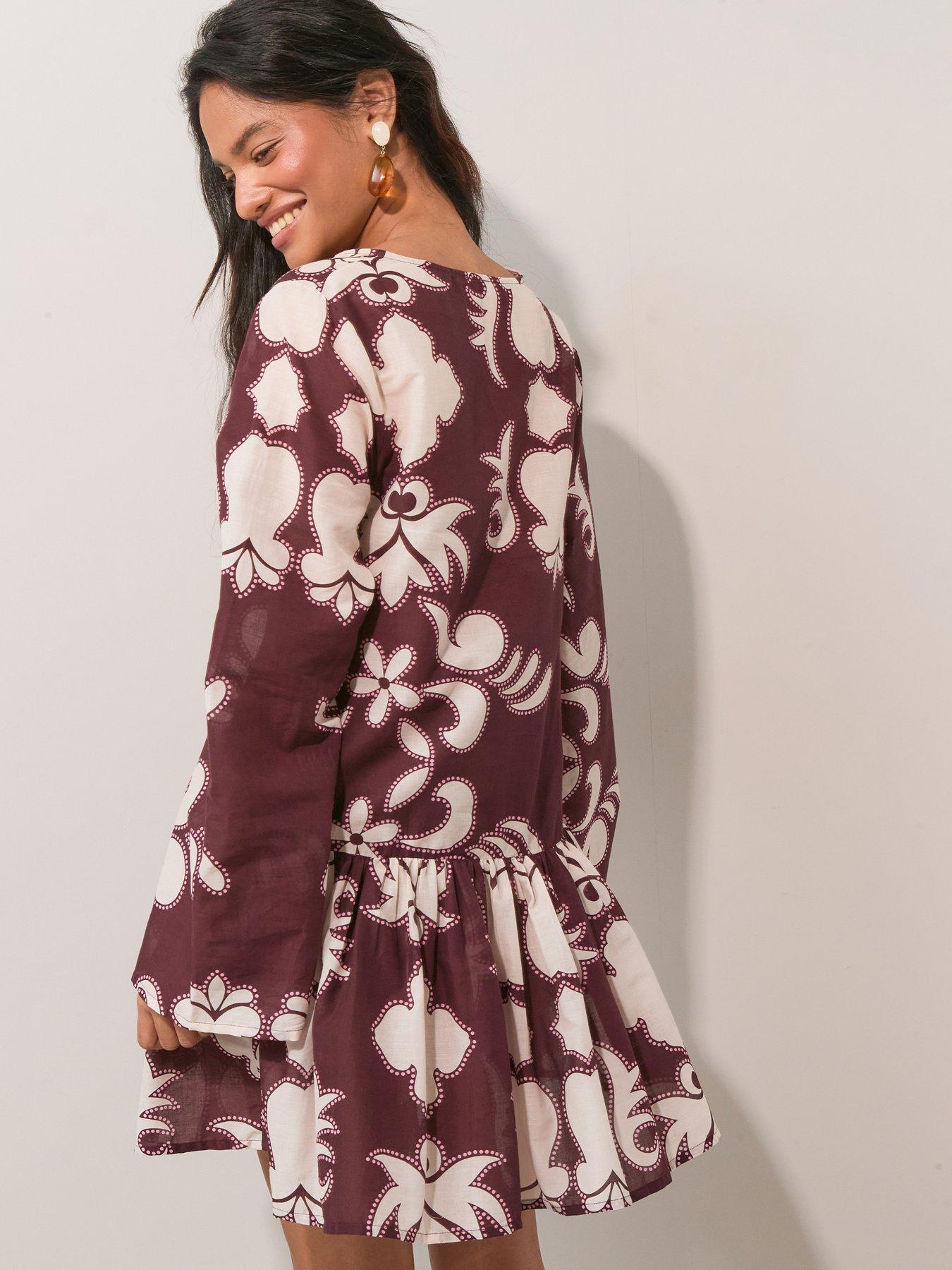 Image 2 of 6 of The Very Collection Printed Tiered Hem Mini Dress - Red