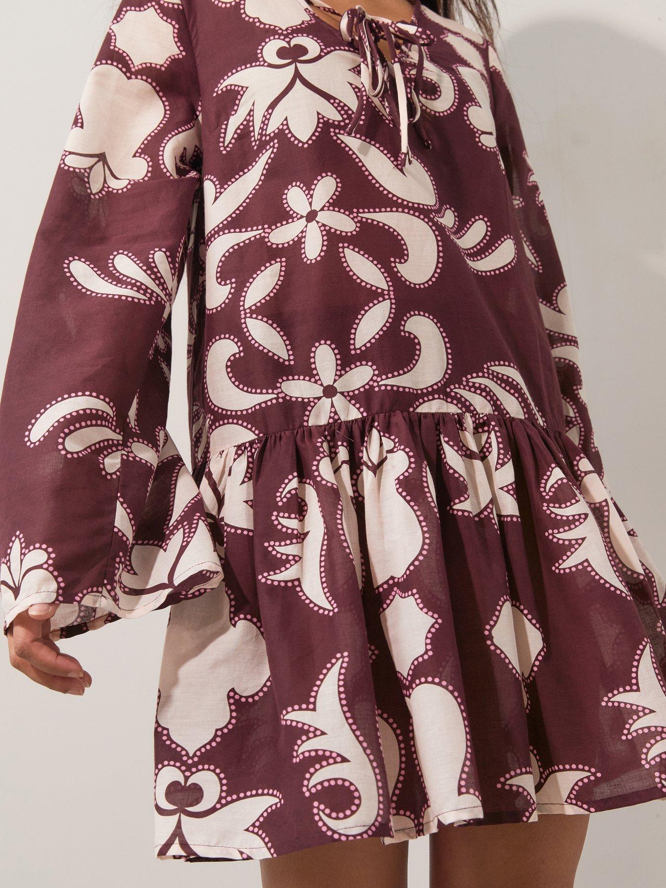 Image 6 of 6 of The Very Collection Printed Tiered Hem Mini Dress - Red