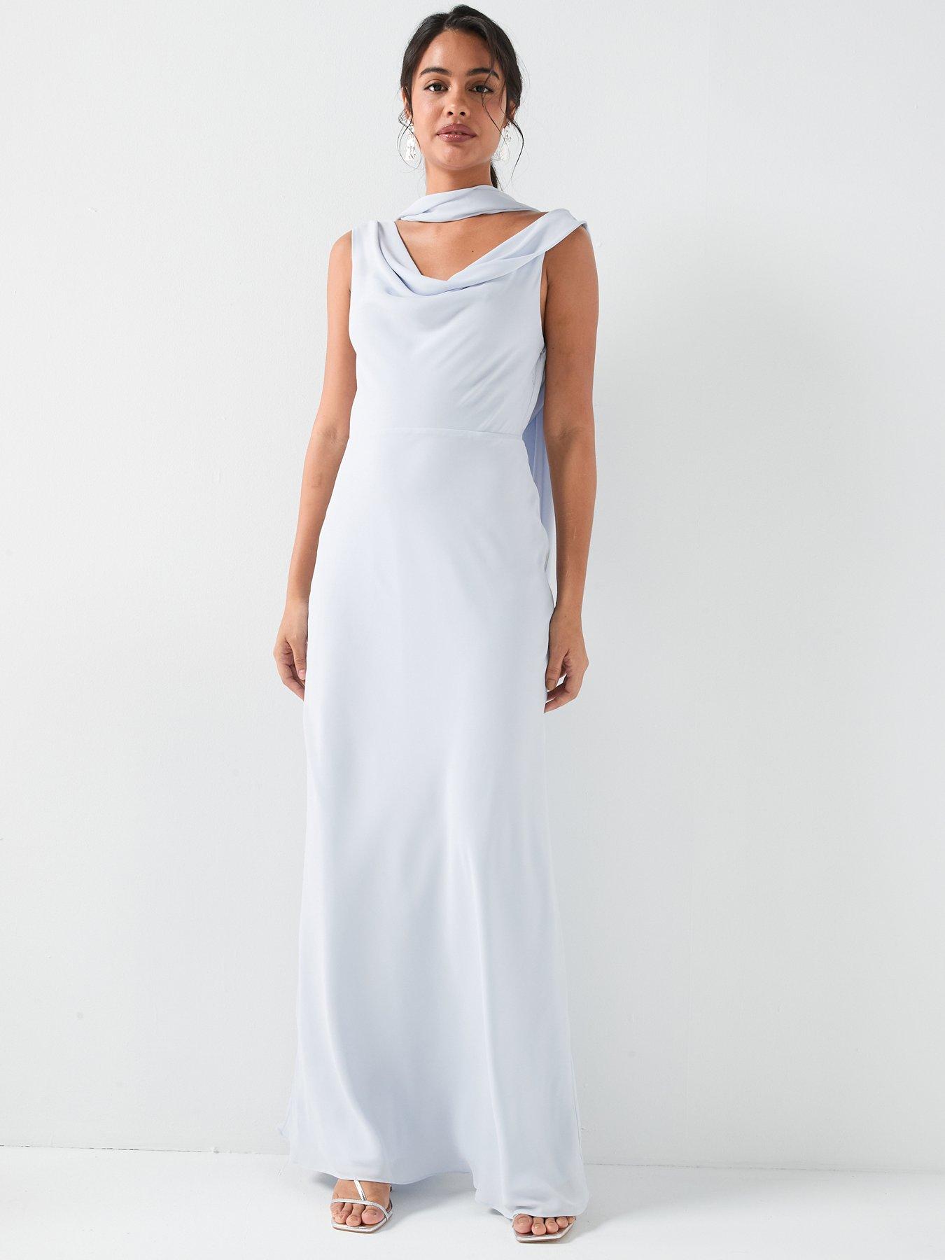 Six Stories Plunge Cowl Front Crepe Bridesmaid Dress with Neck Scarf