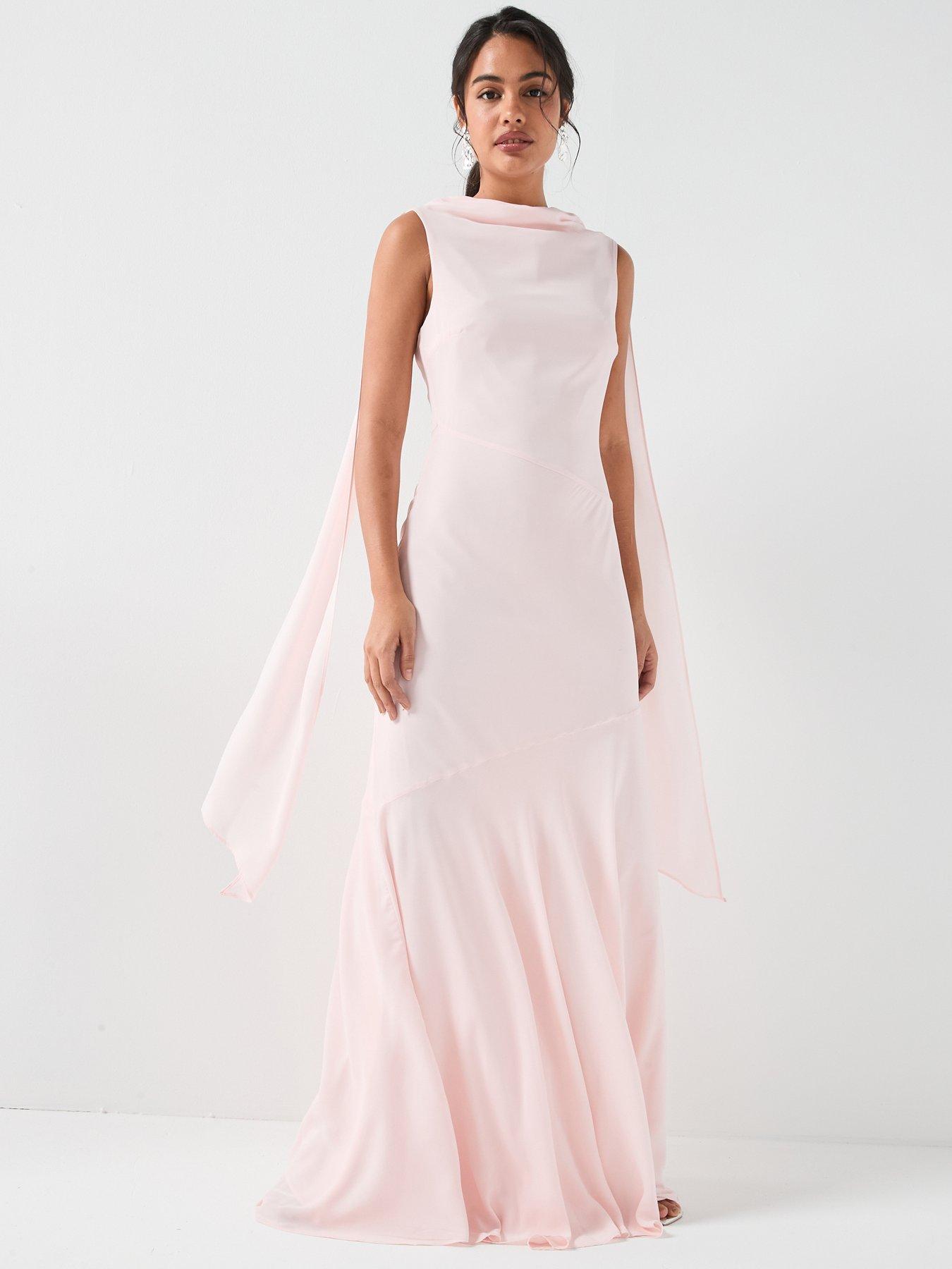 Six Stories High Cowl Neck Drape Crepe Bridesmaid Dress - Pink