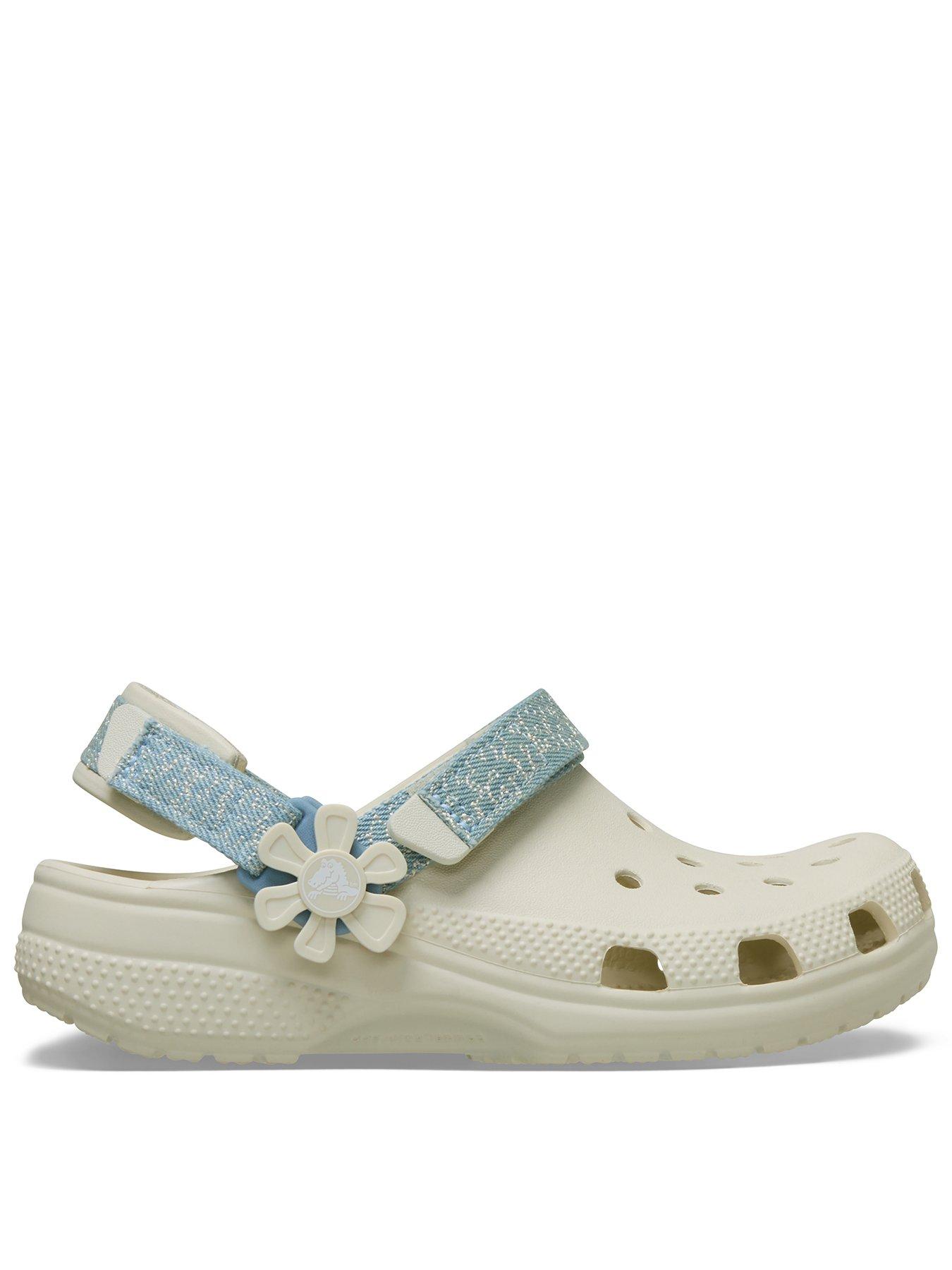Crocs Toddler Classic Denim Flower Adjustable Backstrap Clog - White