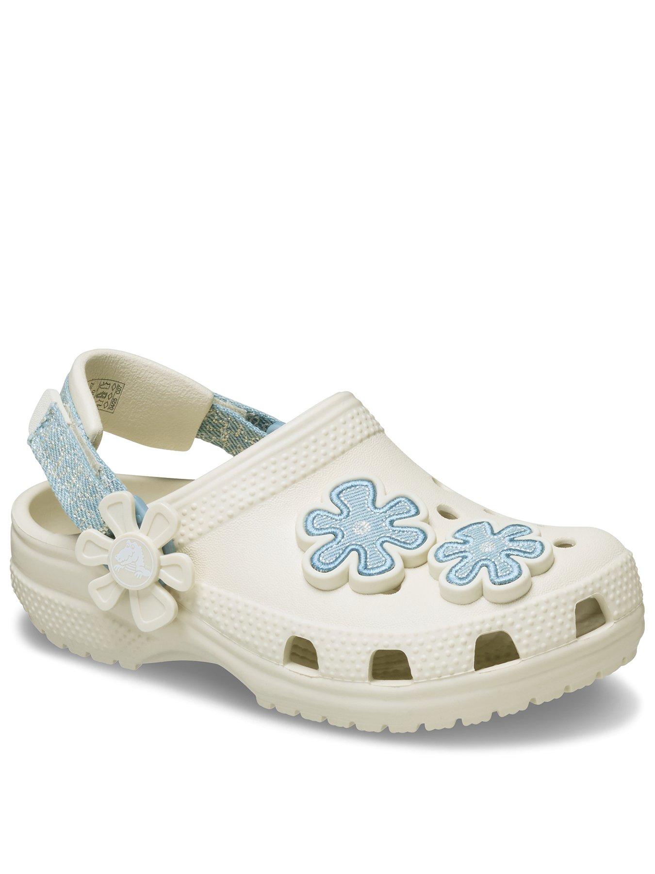 Crocs Toddler Denim Floral Classic Clog - Summit White
