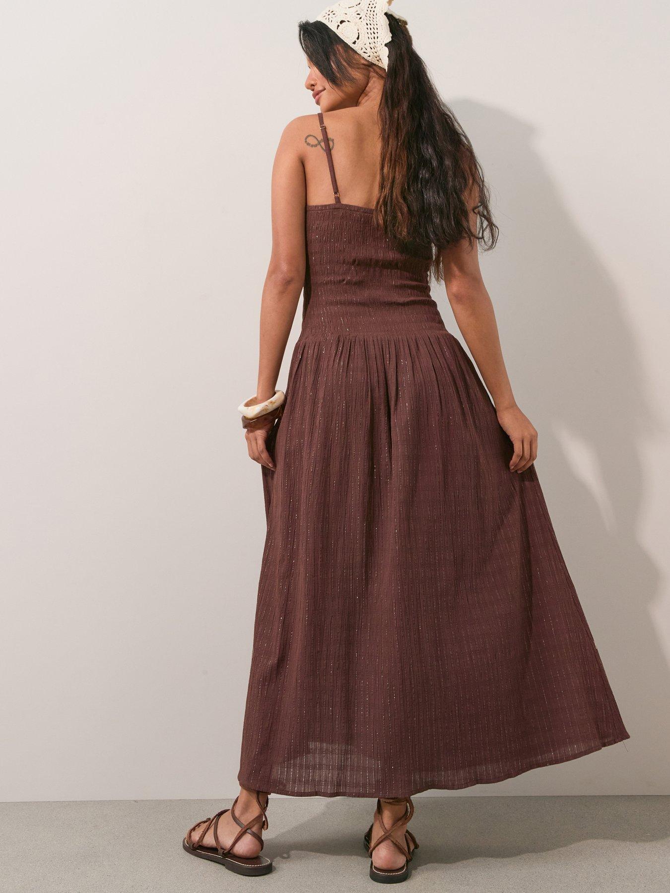 Image 2 of 6 of The Very Collection Trim Lurex Beach Dress - Brown