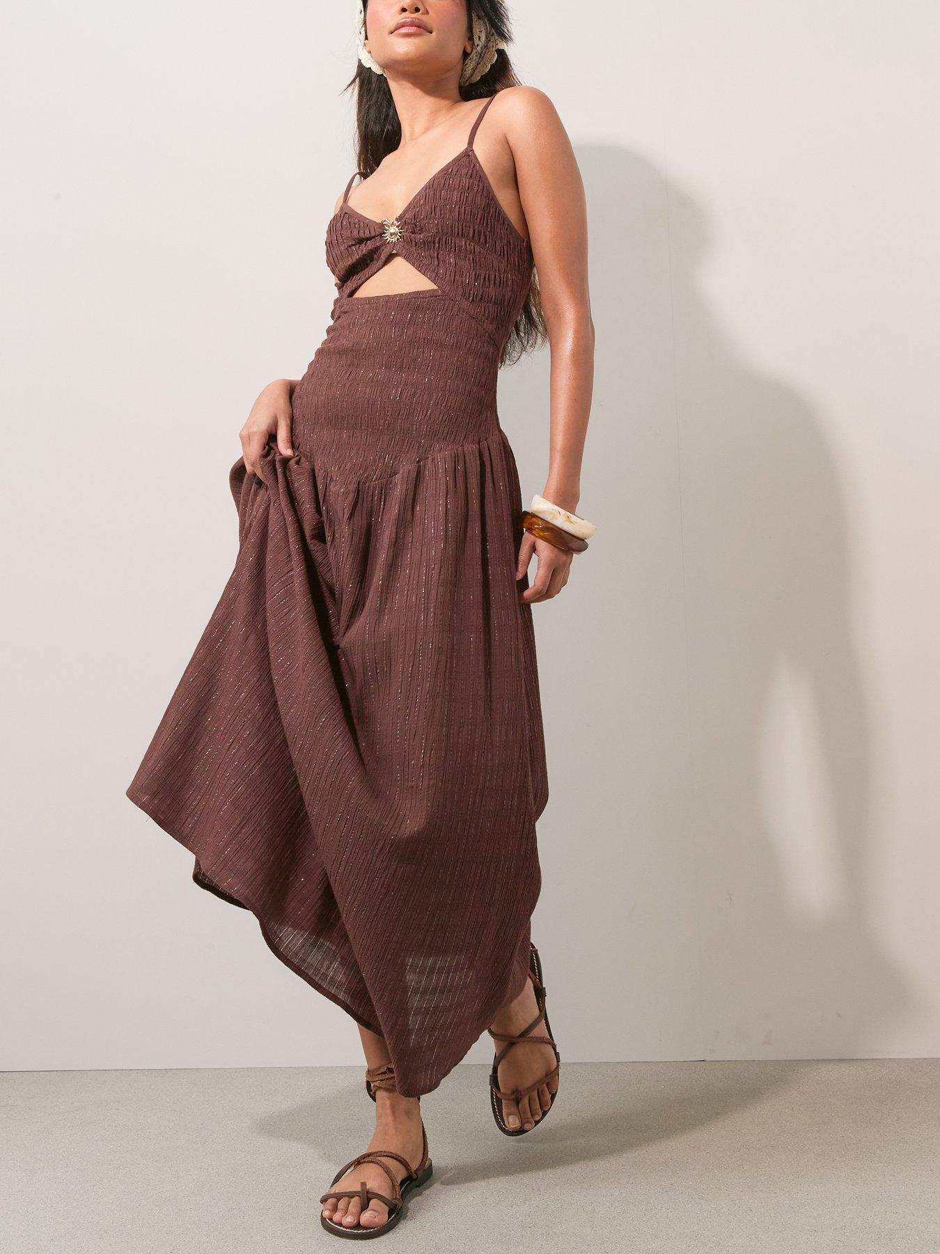 Image 5 of 6 of The Very Collection Trim Lurex Beach Dress - Brown