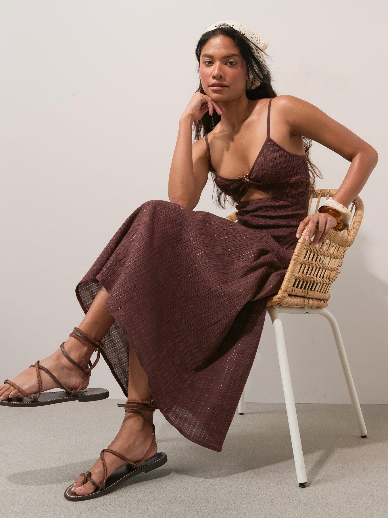 Image 6 of 6 of The Very Collection Trim Lurex Beach Dress - Brown