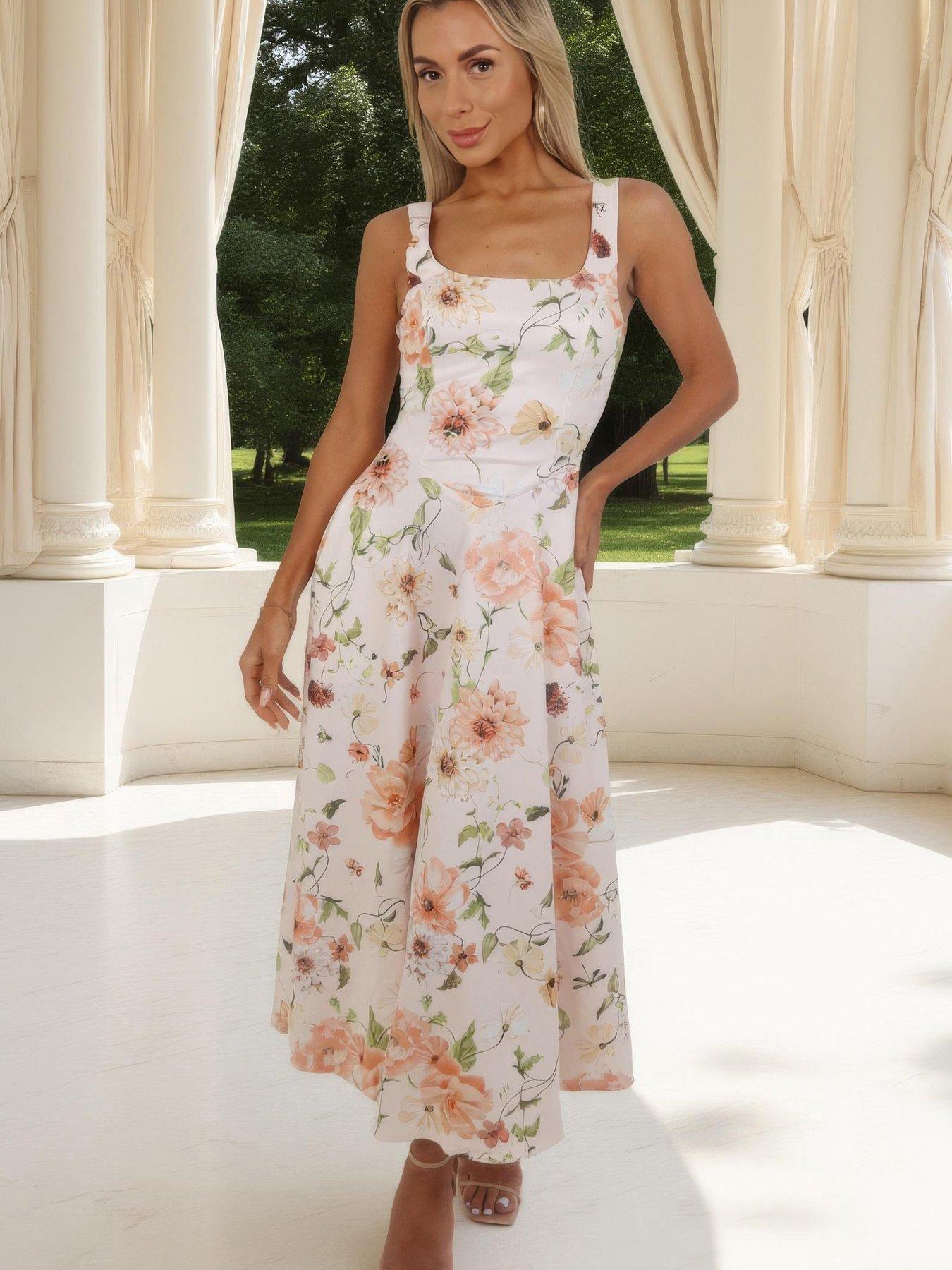 AX Paris Floral Print Square Neck A-Line Midi Dress - Multi | Very