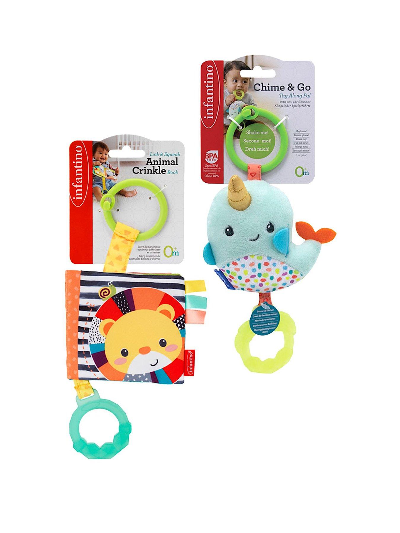Image 1 of 3 of Infantino Link & Squeak Animal Crinkle Book with Teether & Chime and Go Tag Along Pal Bundle Set