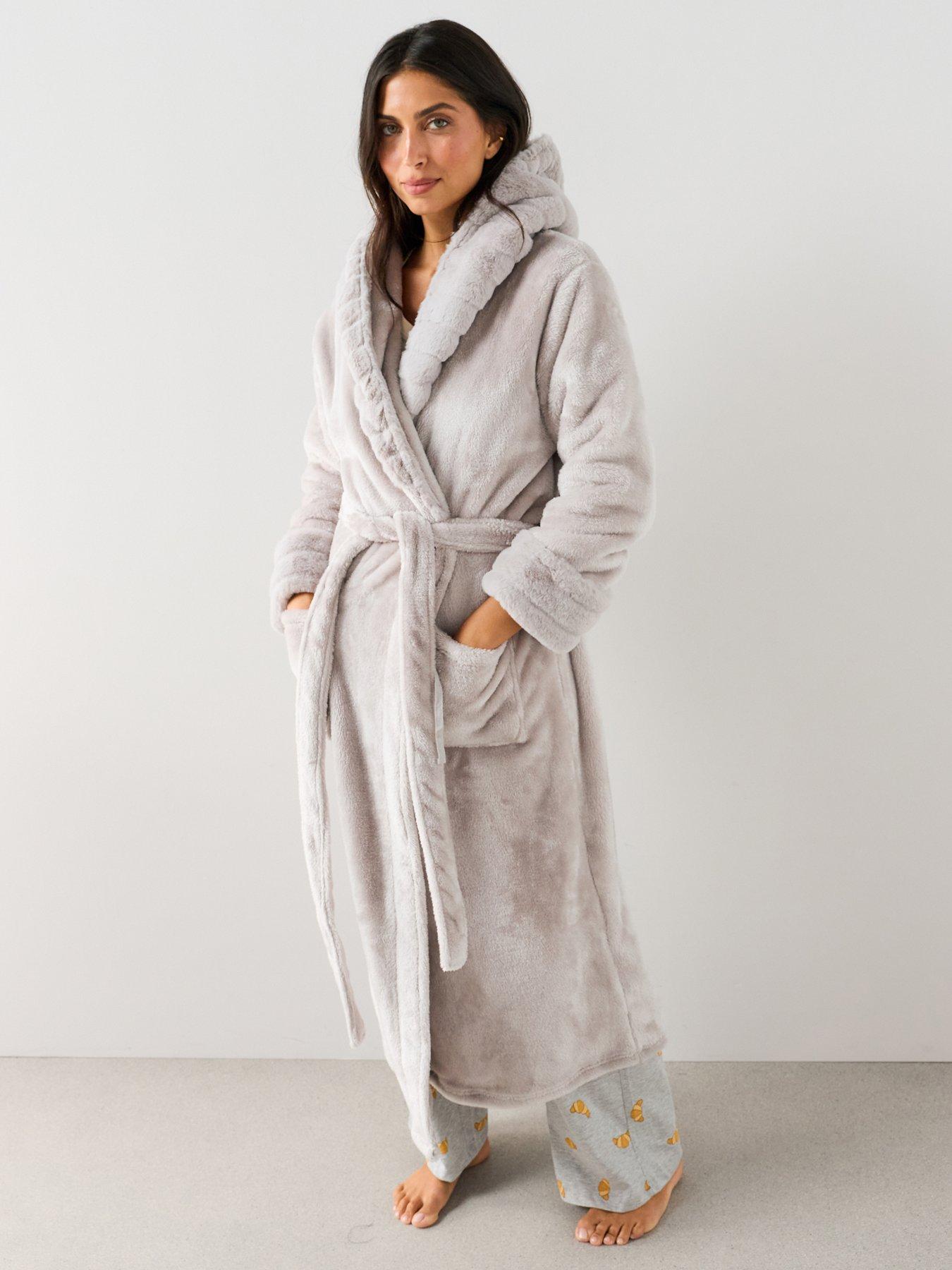 Image 1 of 7 of The Very Collection Plush Hooded Dressing Gown - Grey