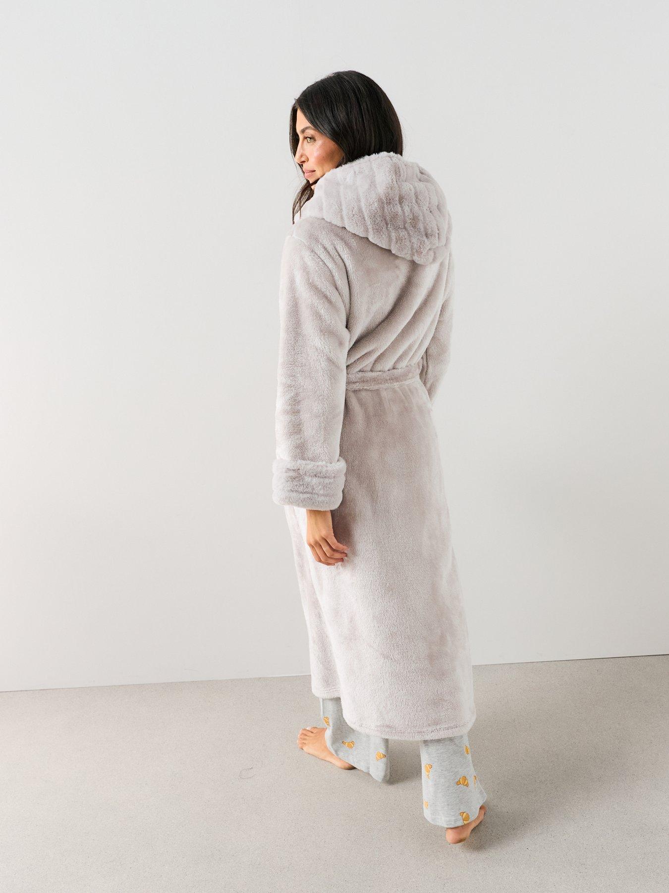 Image 2 of 7 of The Very Collection Plush Hooded Dressing Gown - Grey