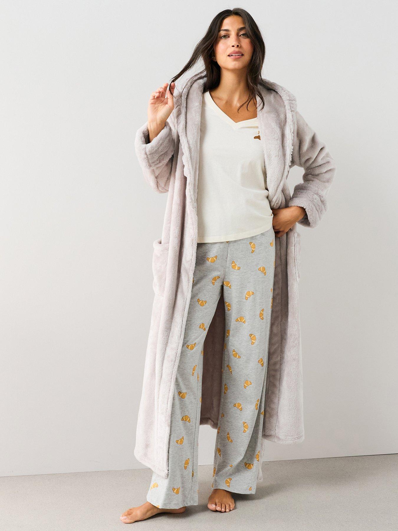 Image 3 of 7 of The Very Collection Plush Hooded Dressing Gown - Grey