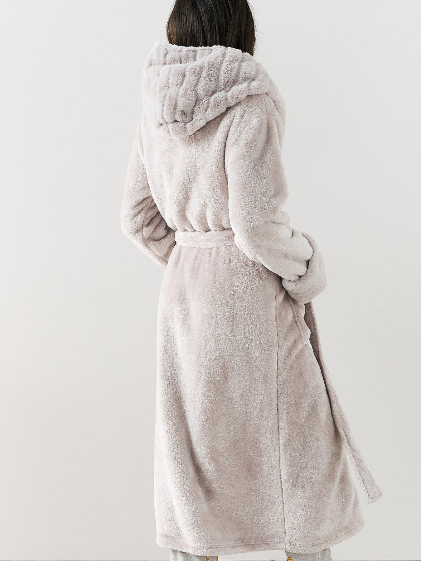 Image 5 of 7 of The Very Collection Plush Hooded Dressing Gown - Grey