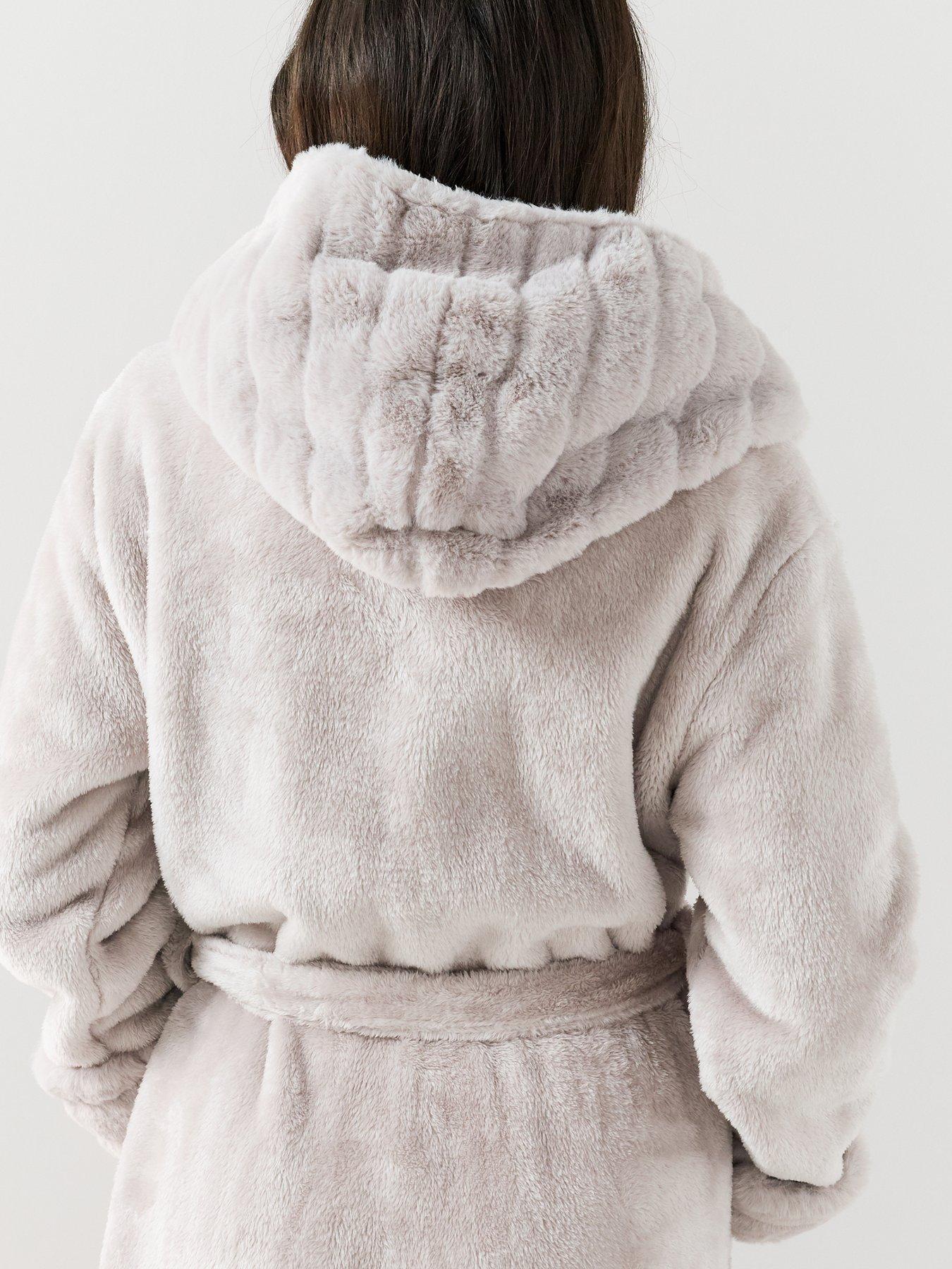 Image 6 of 7 of The Very Collection Plush Hooded Dressing Gown - Grey