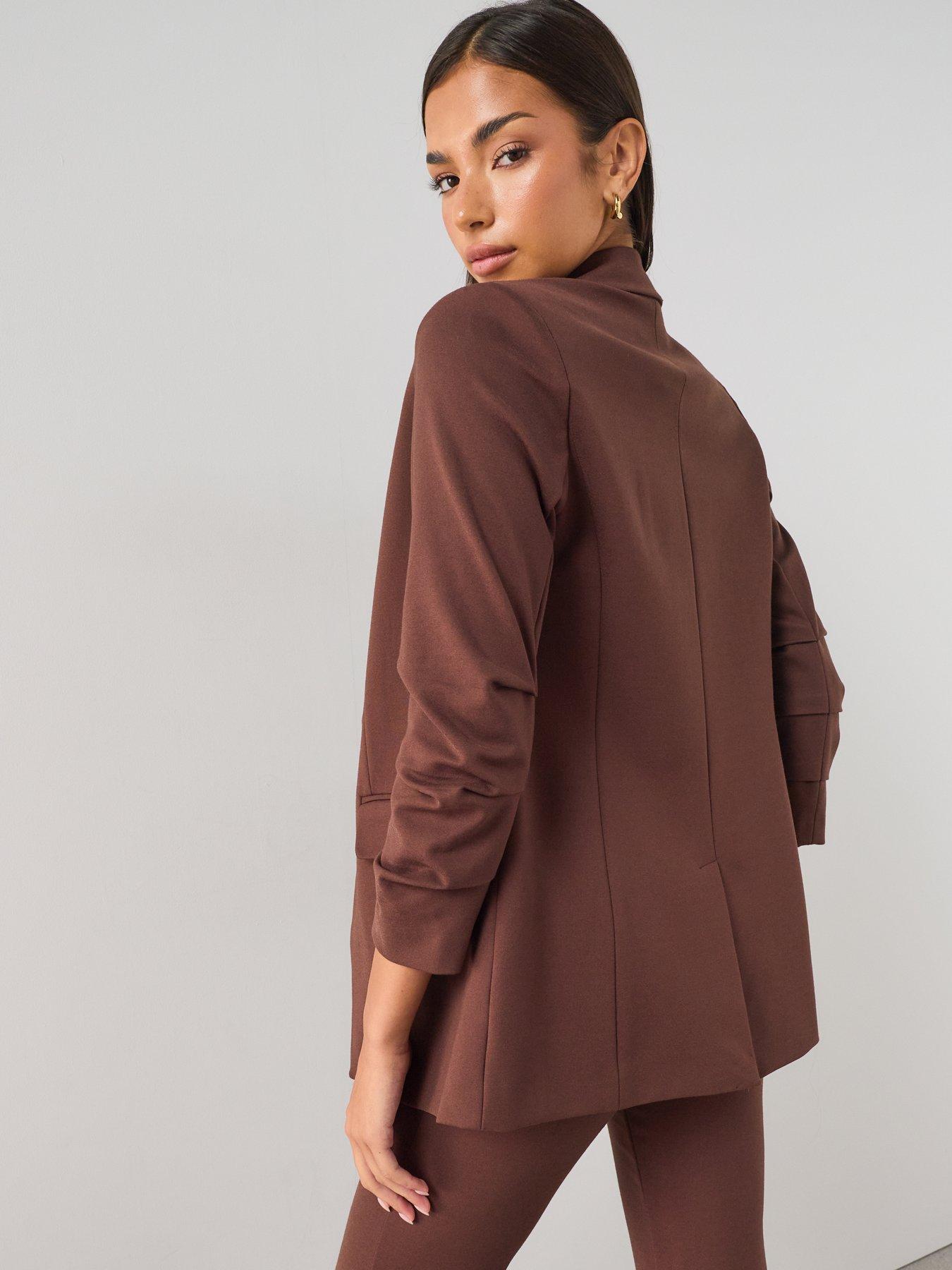 Image 2 of 7 of The Very Collection Women's Ultimate Ruched Sleeve Blazer - Brown