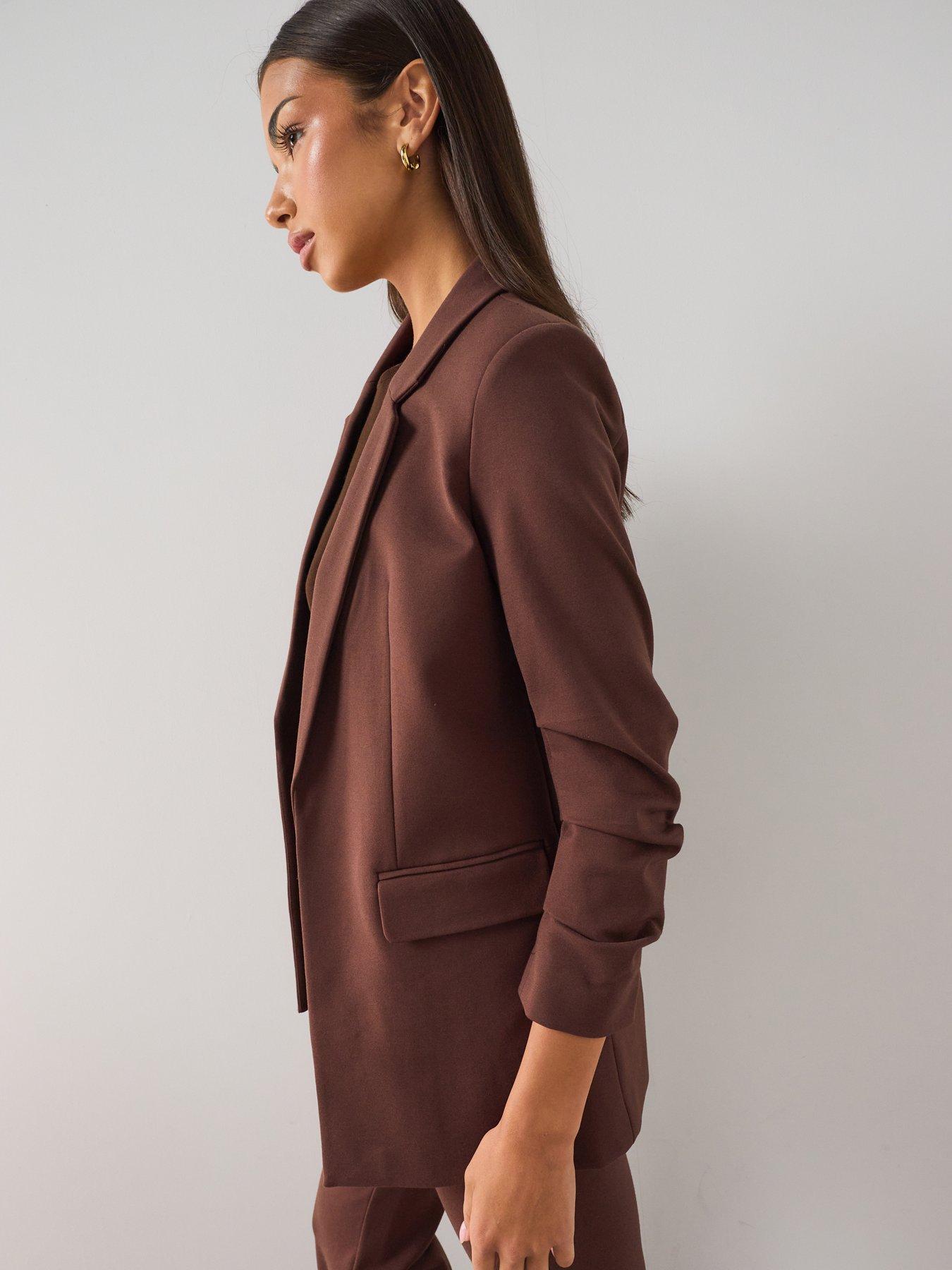 Image 4 of 7 of The Very Collection Women's Ultimate Ruched Sleeve Blazer - Brown