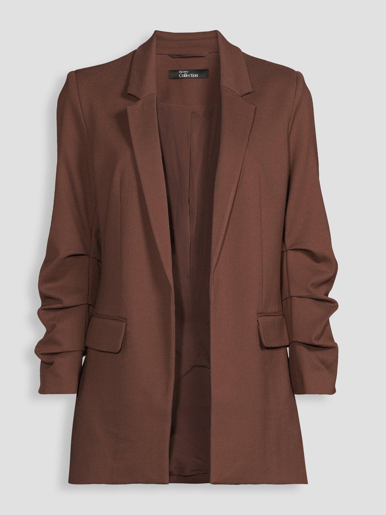 Image 7 of 7 of The Very Collection Women's Ultimate Ruched Sleeve Blazer - Brown