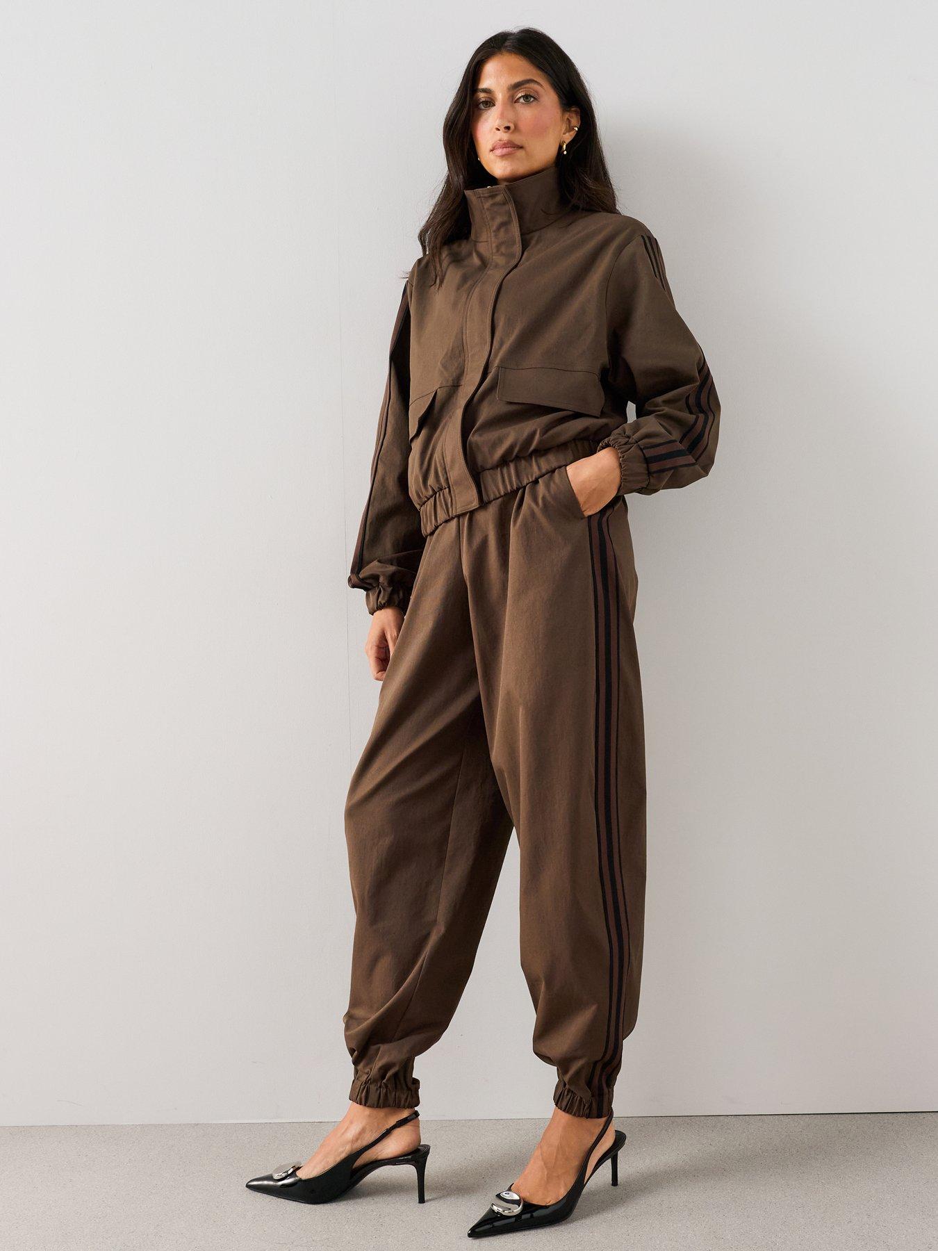 Image 3 of 7 of The Very Collection Women's Side Stripe Funnel Neck Bomber Jacket - Brown
