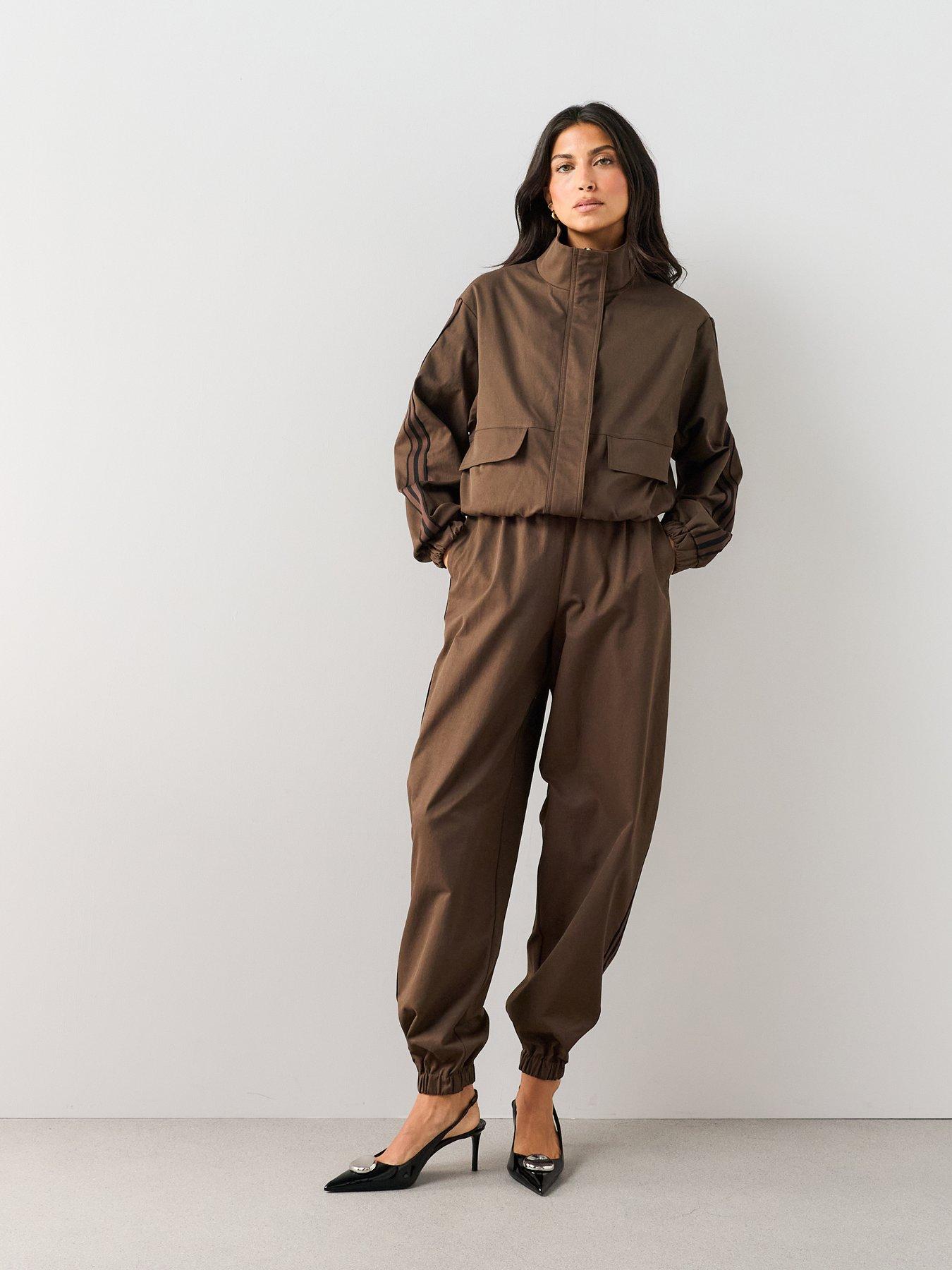 Image 1 of 7 of The Very Collection Side Stripe Smart Track Pants - Brown