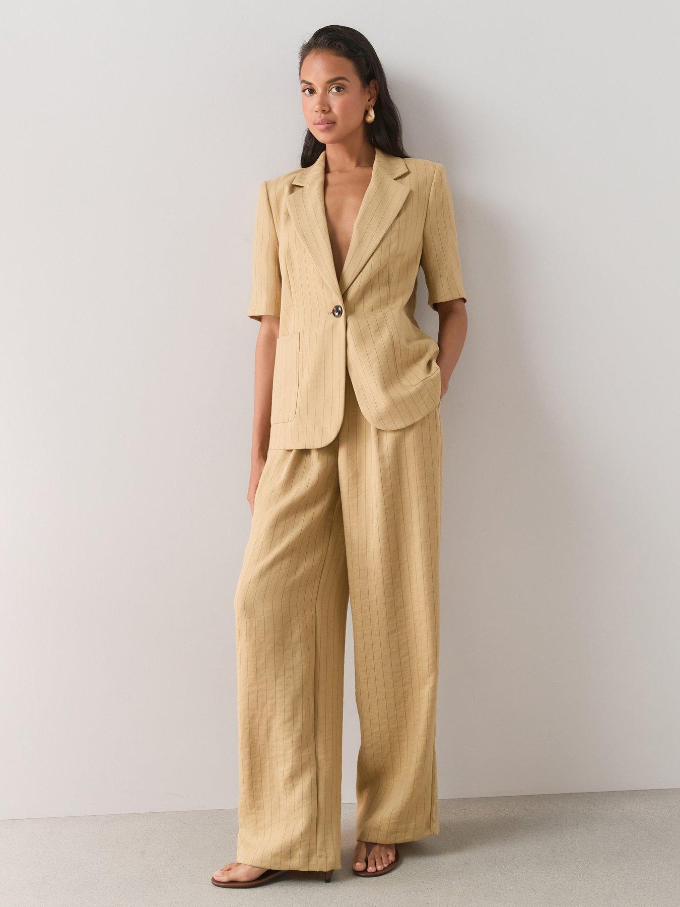 The Very Collection Womens Pinstripe Wide Leg Trousers - Beige