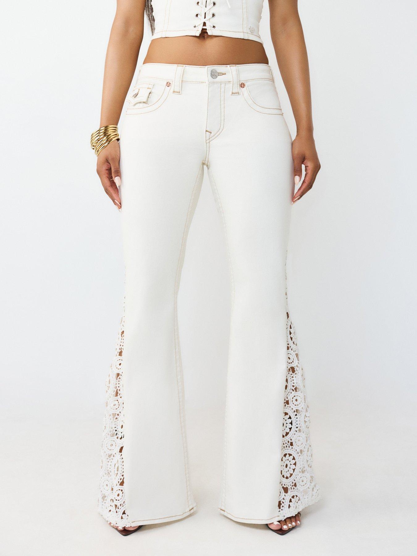 TRUE RELIGION Crochet Mid Rise Flare Flap - White