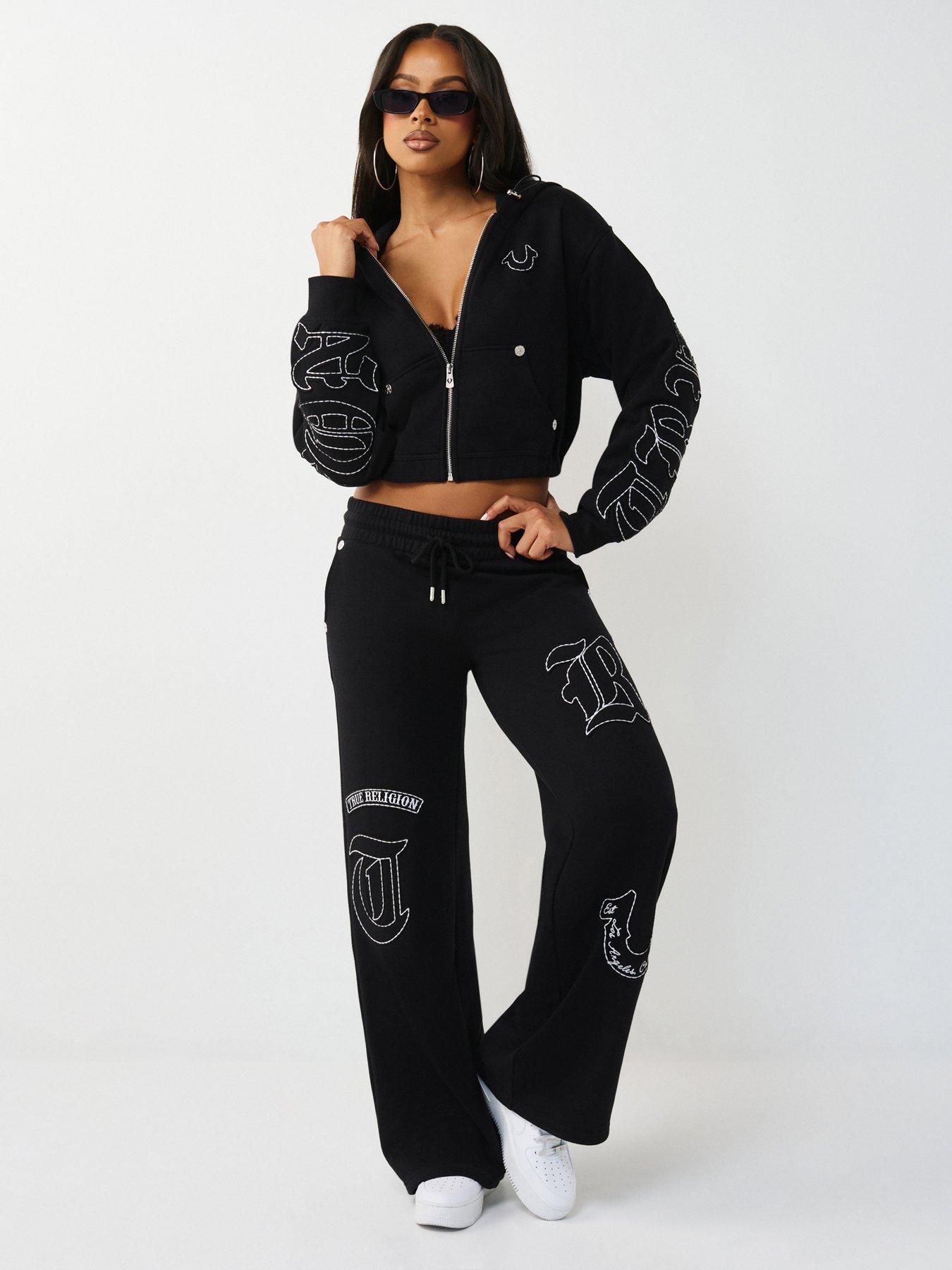 TRUE RELIGION Applique Straight Leg Pant - Black