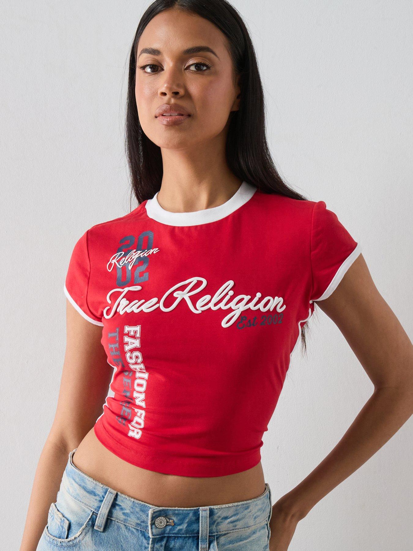 Image 1 of 6 of TRUE RELIGION Sporty Cap Sleeve Ringer Baby Tee