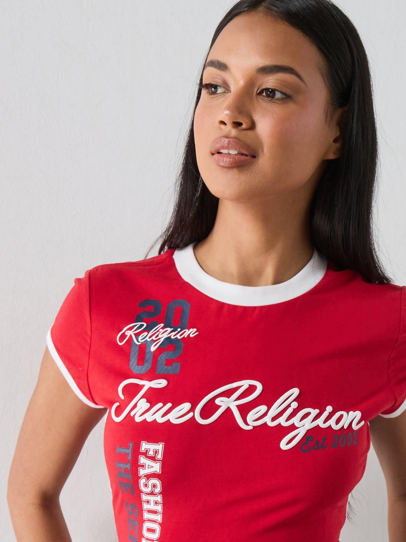 Image 4 of 6 of TRUE RELIGION Sporty Cap Sleeve Ringer Baby Tee