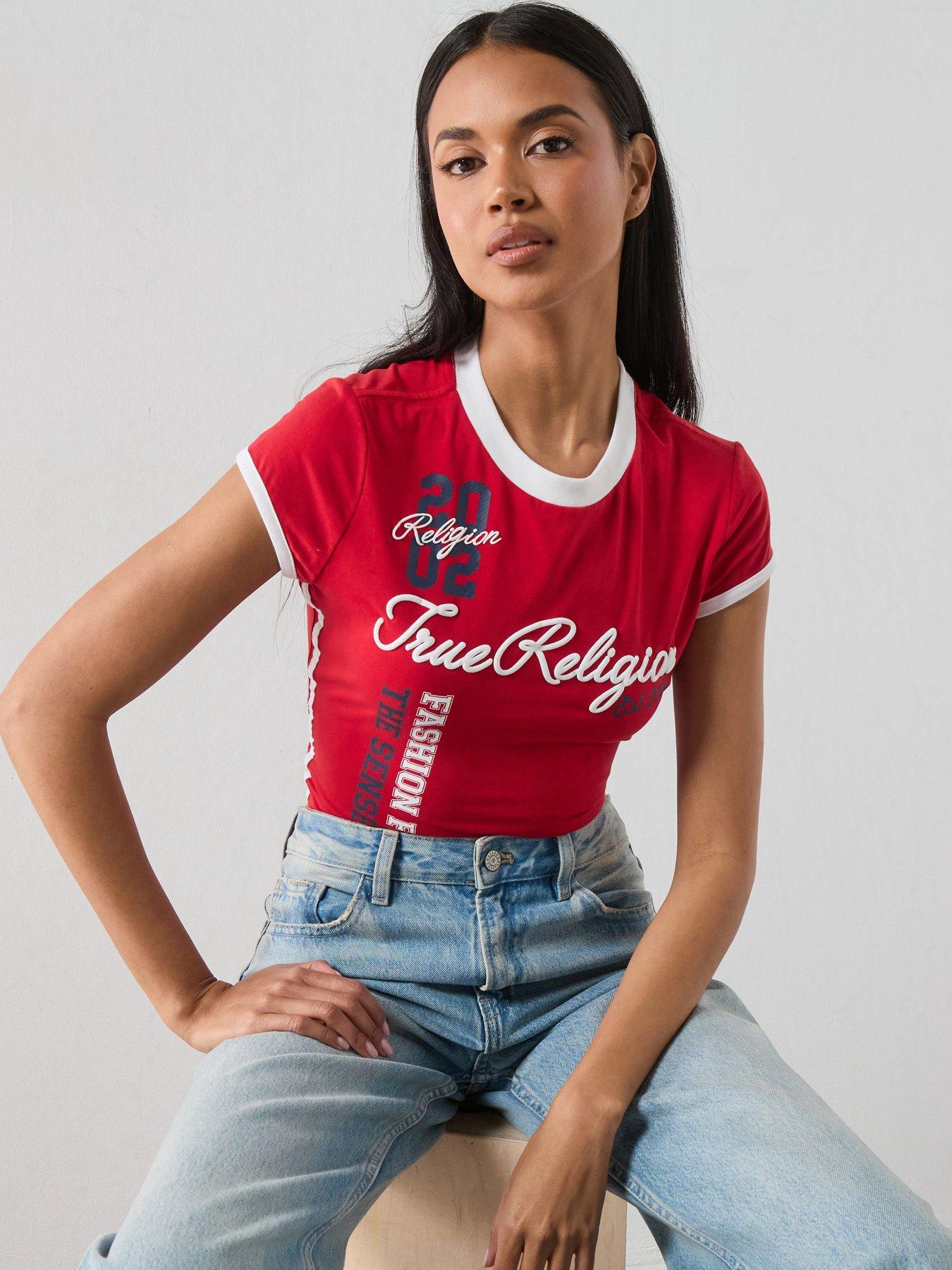 Image 5 of 6 of TRUE RELIGION Sporty Cap Sleeve Ringer Baby Tee