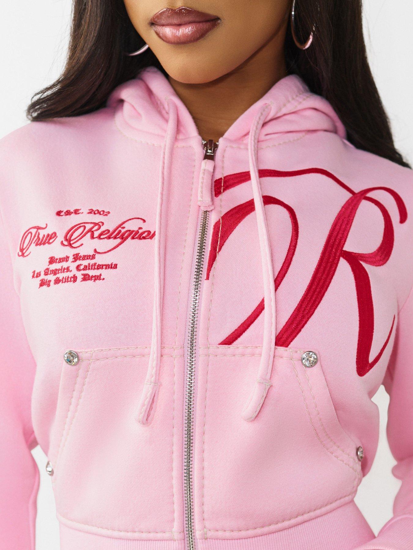 TRUE RELIGION Embroidered Big T Shrunken Zip Hoodie - Pink | Very