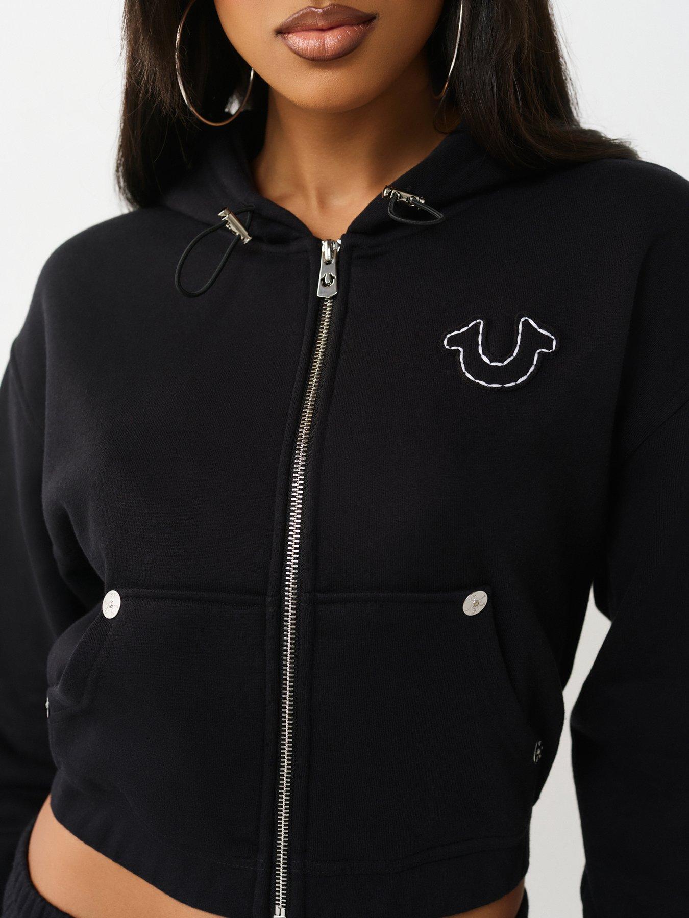 Image 4 of 5 of TRUE RELIGION Applique Relaxed Zip Up Hoodie - Black