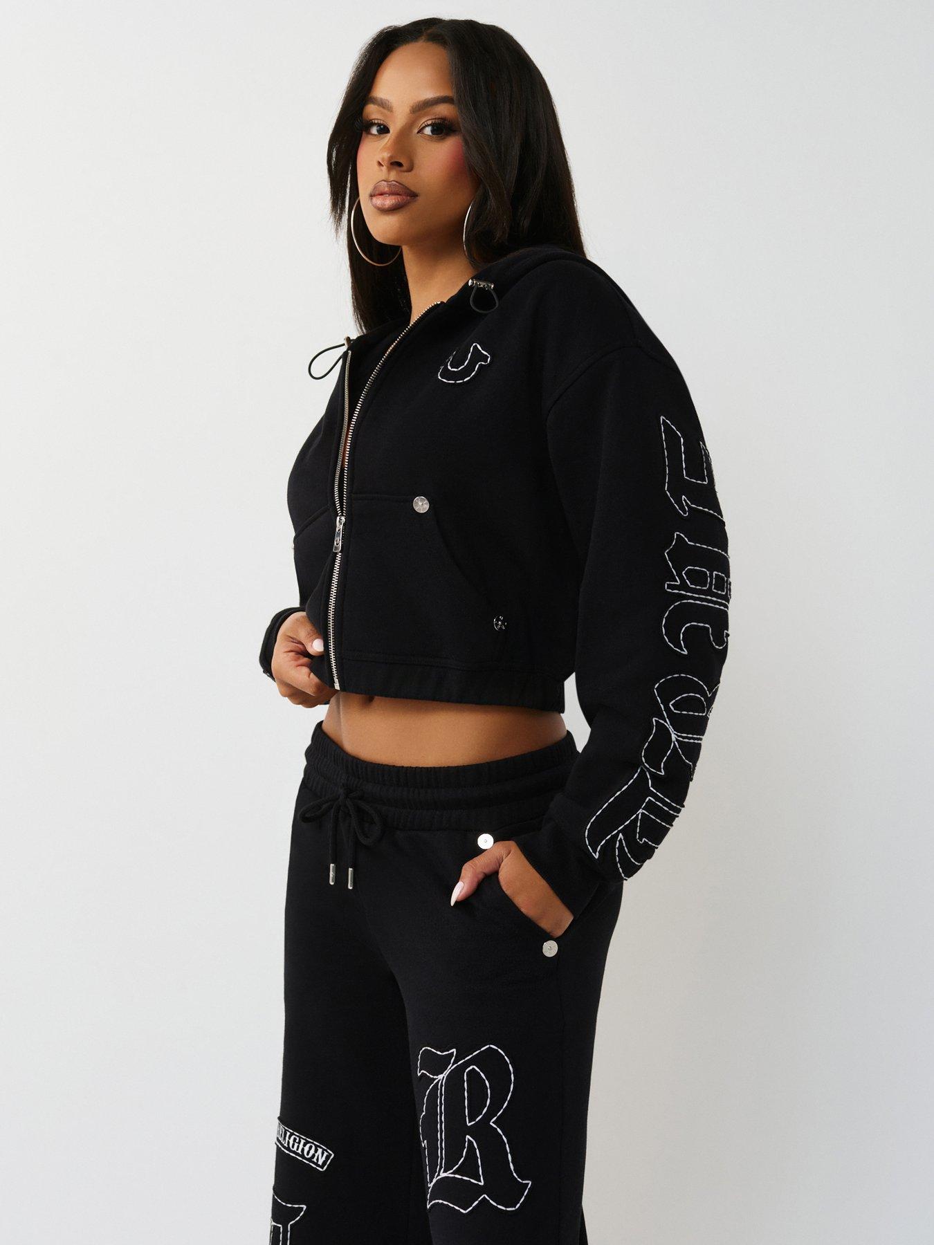 Image 5 of 5 of TRUE RELIGION Applique Relaxed Zip Up Hoodie - Black