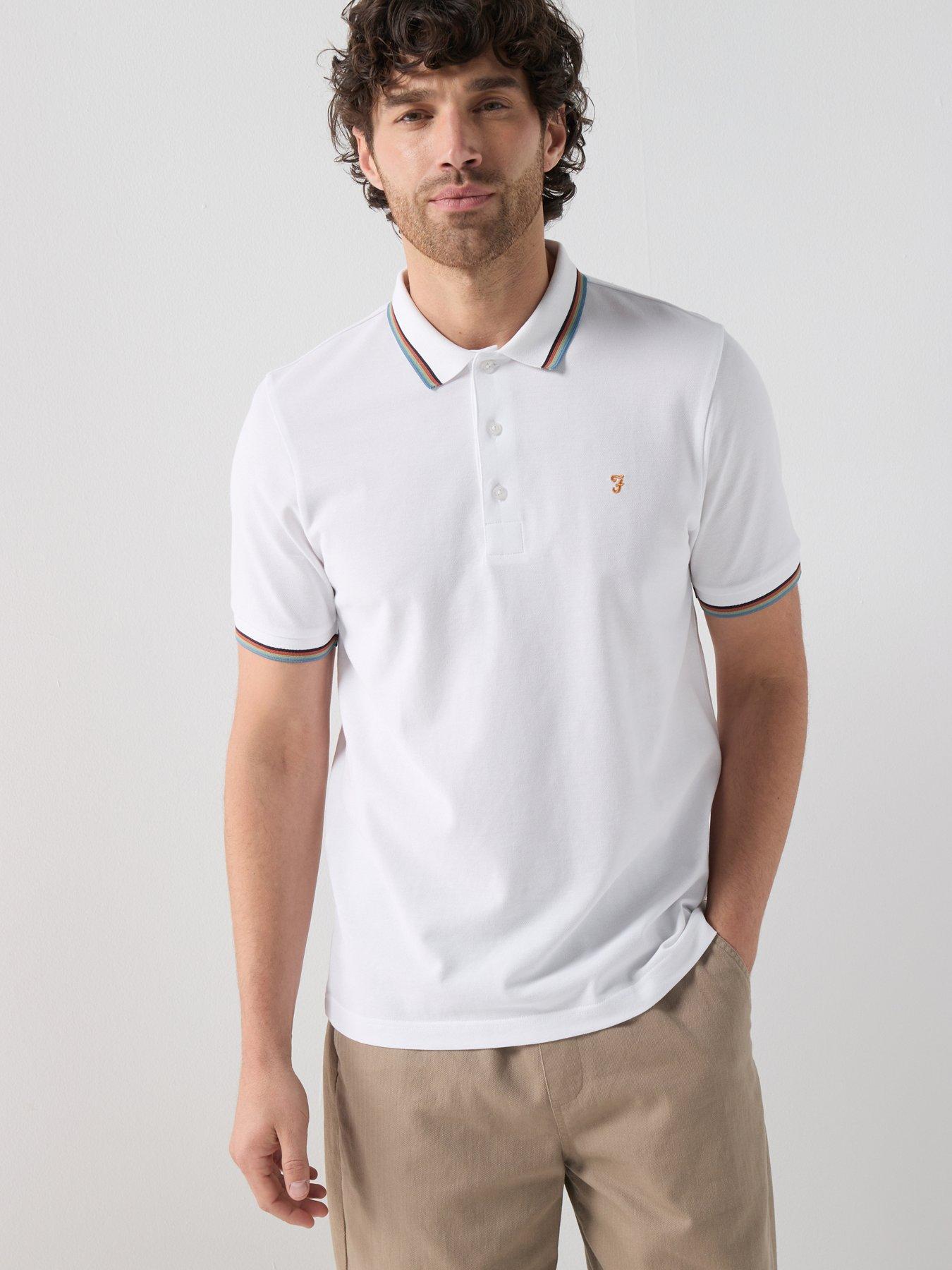 Farah Gold F Elton Regular Fit Pique Tipping Polo Shirt, White, Size S, Men