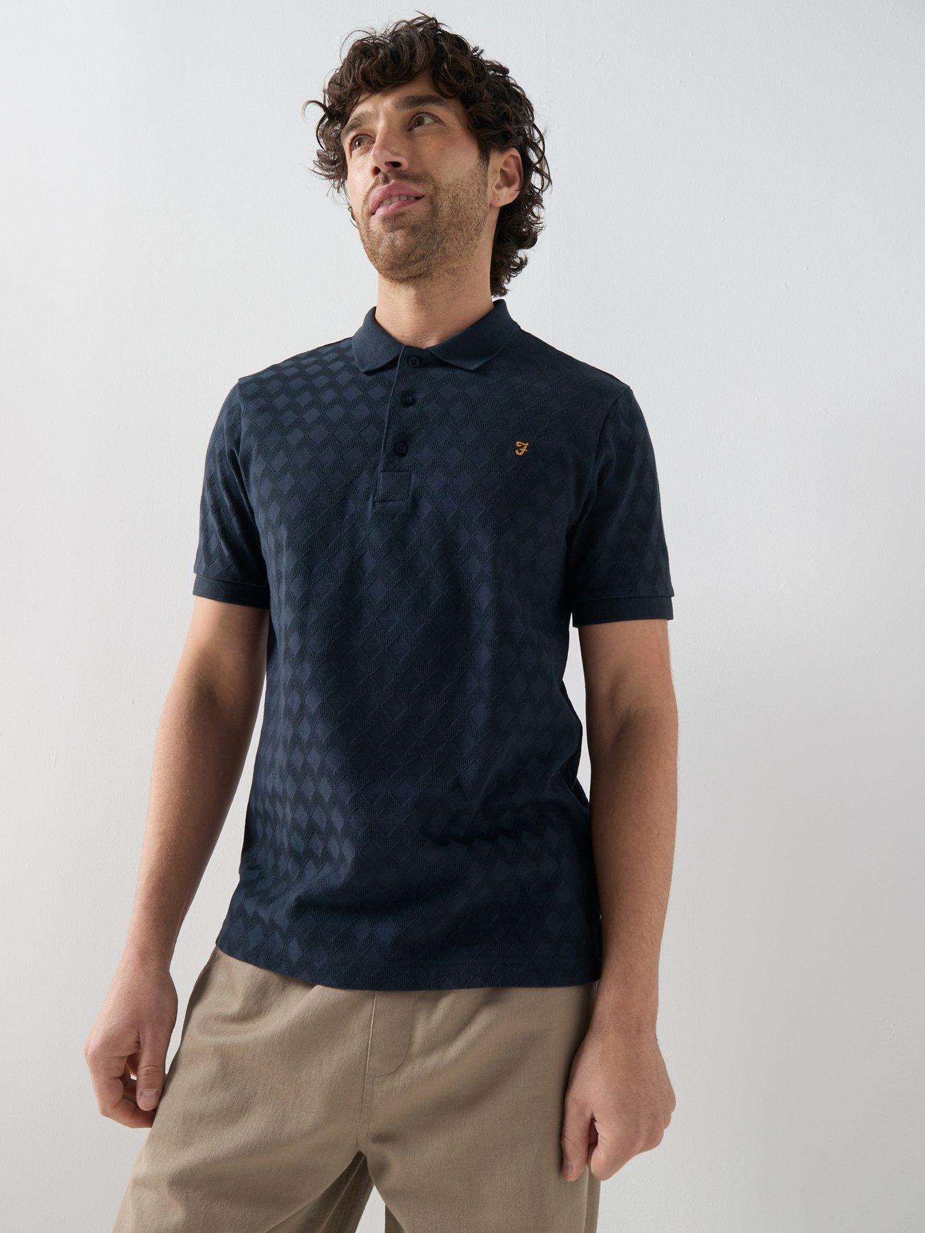 Farah Gold F Horace Regular Fit Jacquard Polo Shirt, Navy, Size M, Men