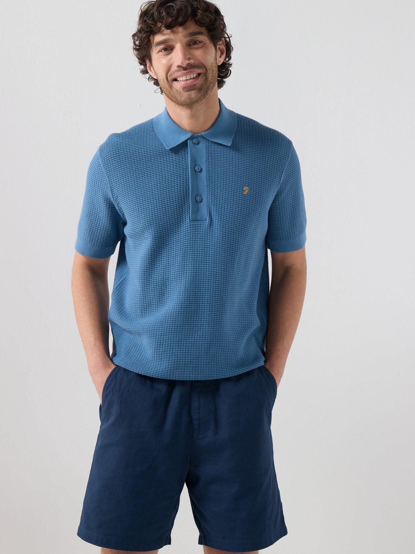 Farah Farah Gold F Thornley Regular Fit Textured Knitted Polo Shirt - Blue