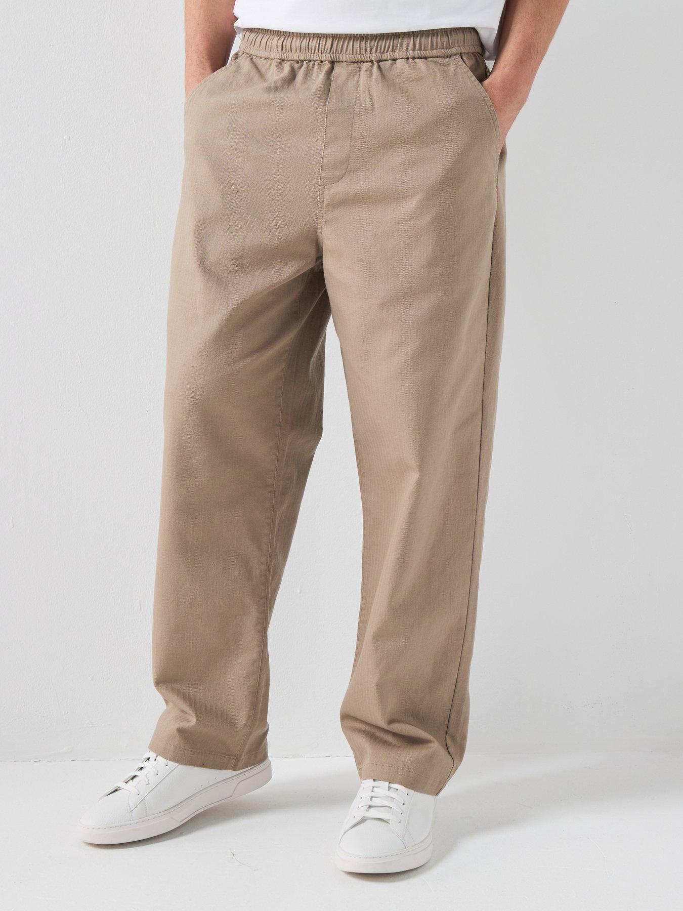 Farah F Tab Greenport Loose Fit Herringbone Drawstring Trousers - Beige