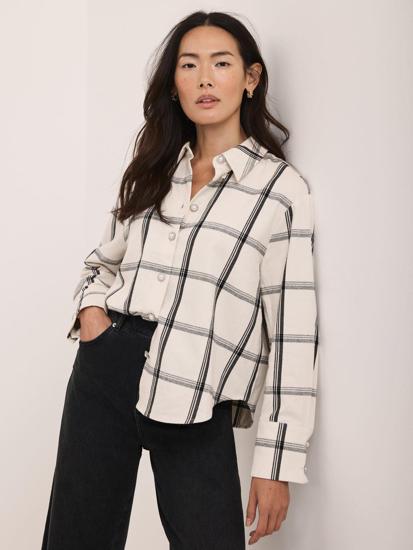 Mint Velvet Cotton Check Shirt - Cream